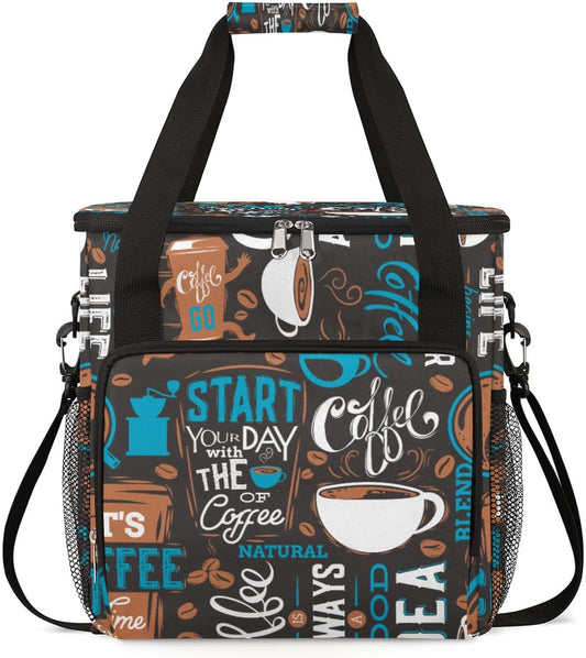 Blue Coffee Cafe Maker Carrying Bag Travel Case Compatible with Keurig K-Mini or K-Mini Plus Portable Single Serve Coffee Brewer Case with Pockets for K-cup Pods