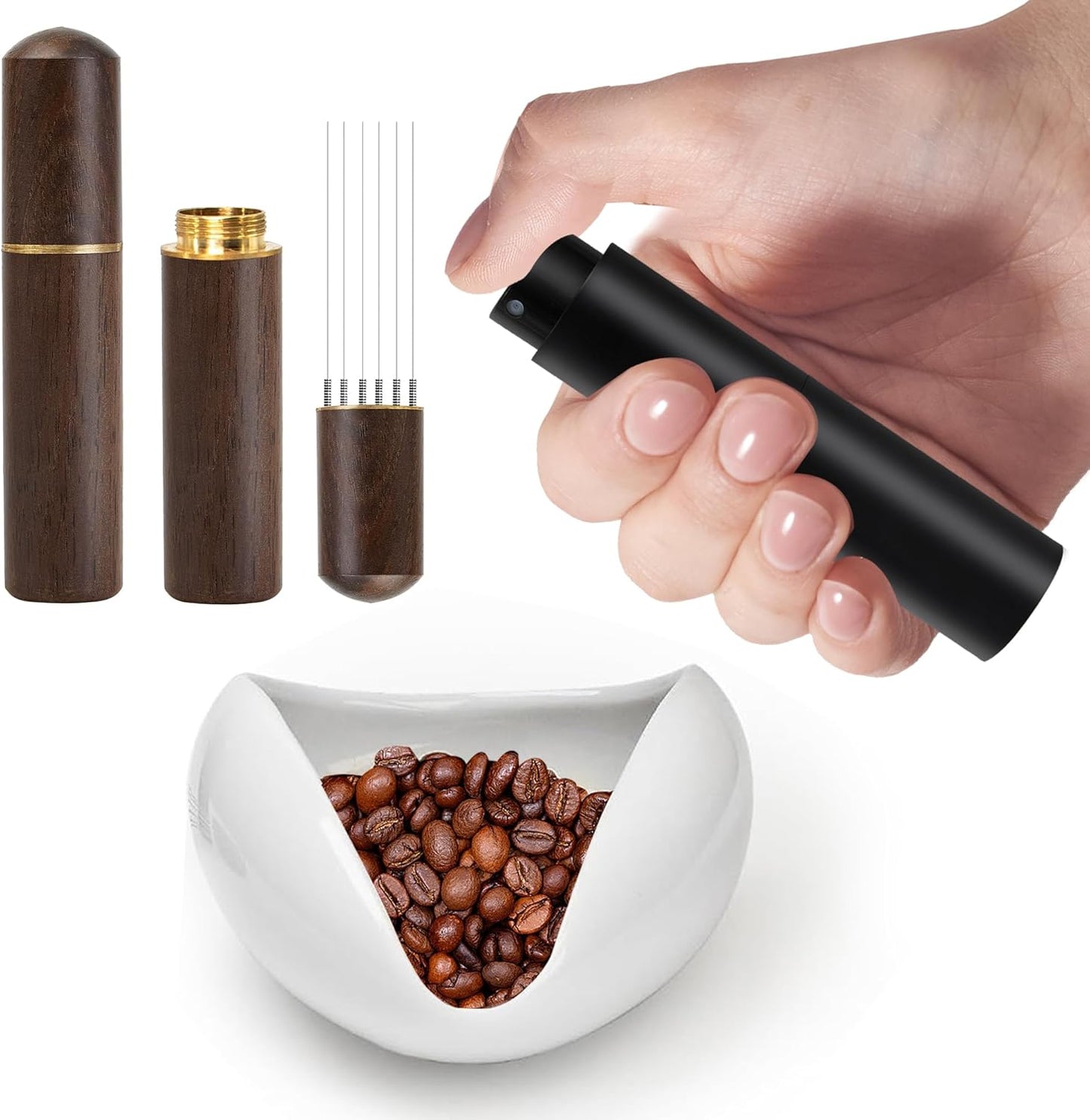 Coffee Bean Dosing Cup and RDT Spray Bottle, Espresso Coffee Stirrer 6 Needles WDT Tool- Coffee Bar Accessories for Coffee Lovers - 3 Pcs