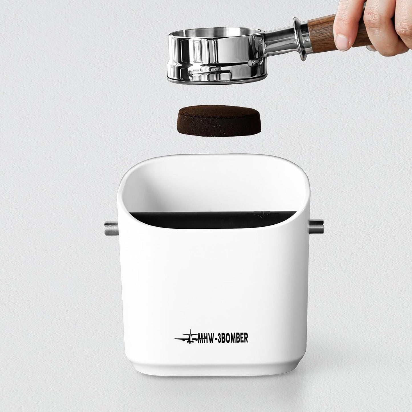MHW-3BOMBER Espresso Knock Box, 1.2L(15 Cups) Coffee Knock Box with Removable Knock Bar and Anti-slip Pads for Espresso Puck, Coffee Ground, Durable Espresso Accessories, White GB5968W-OS