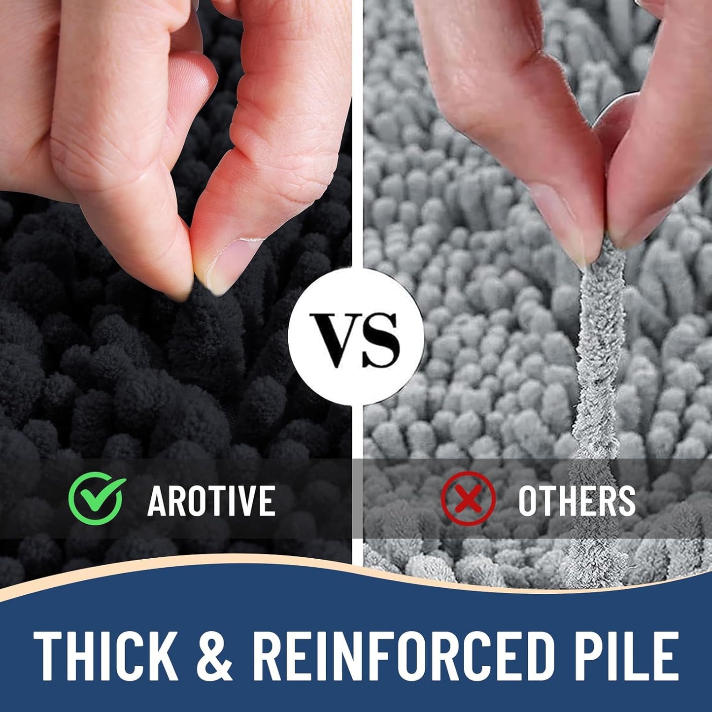 Arotive Luxury Chenille Bathroom Rug Mat, Extra Soft Thick Absorbent Shaggy Bath Rugs, Non-Slip Machine Wash Dry, Plush Bath Mats for Bathroom, Shower and Tub, 60x24, Black