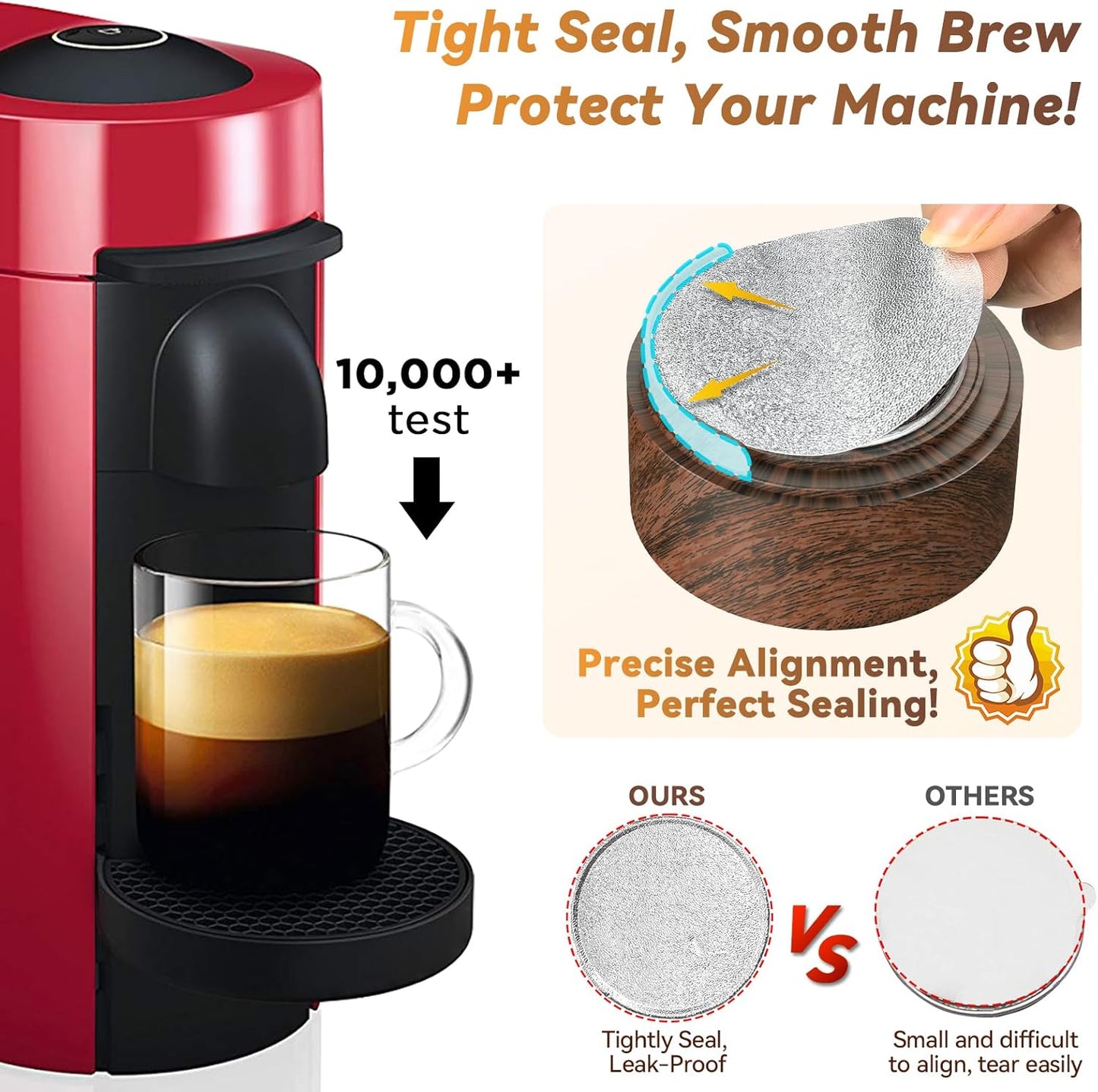 Reusable Vertuo Pod Refill Kit for Nespresso: Reusable Vertuo Capsule for Nespresso/Coffee Pods Vertuoline with 100 Aluminum Foil Lids for Any Size of Vertuo Plus Espresso Pod- Wood Grain Holder