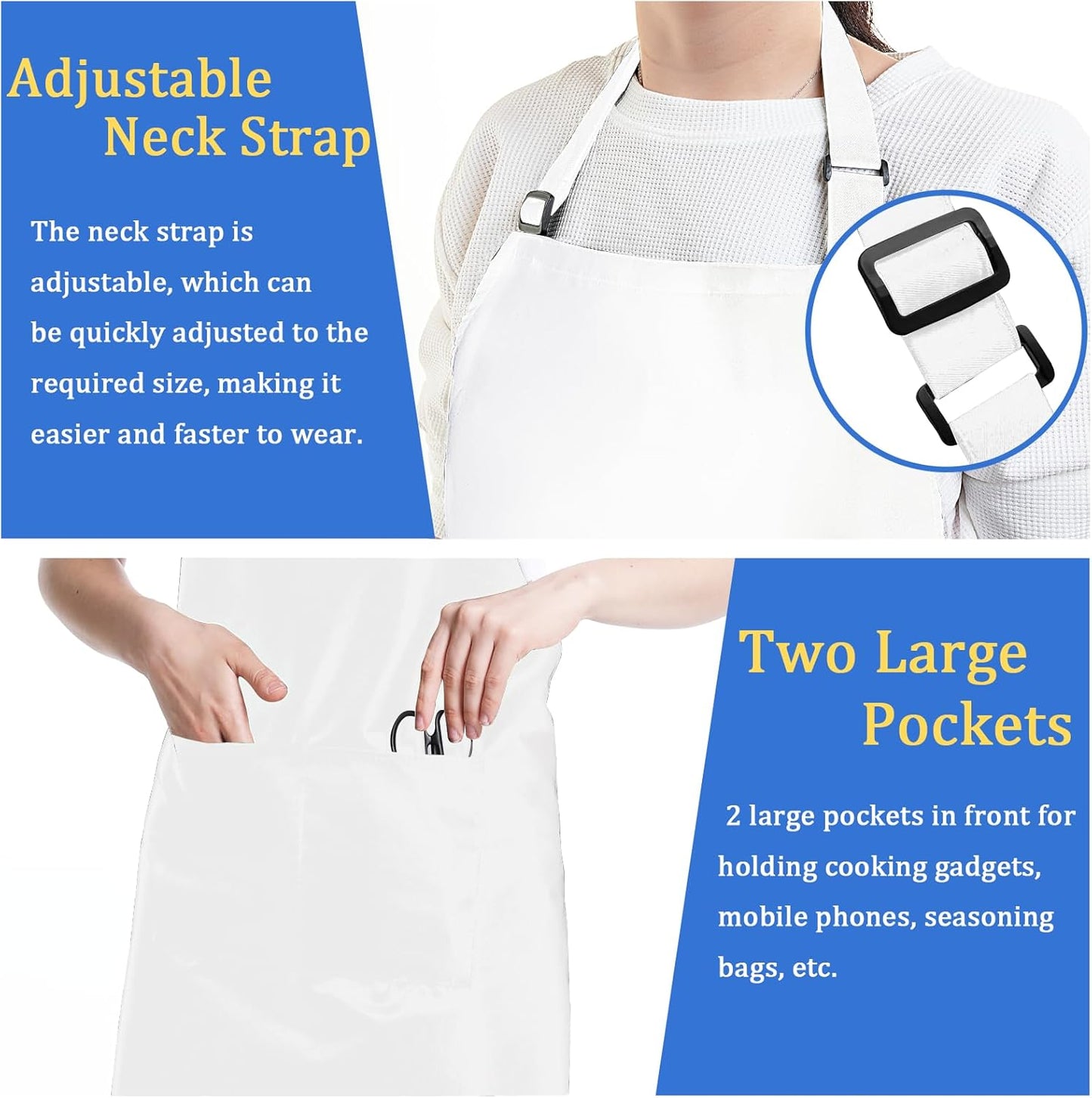 4 Pack Chef Apron, Adjustable Apron with 2 Pockets, Unisex Personalised Apron for Cooking, Kitchen, Restaurant