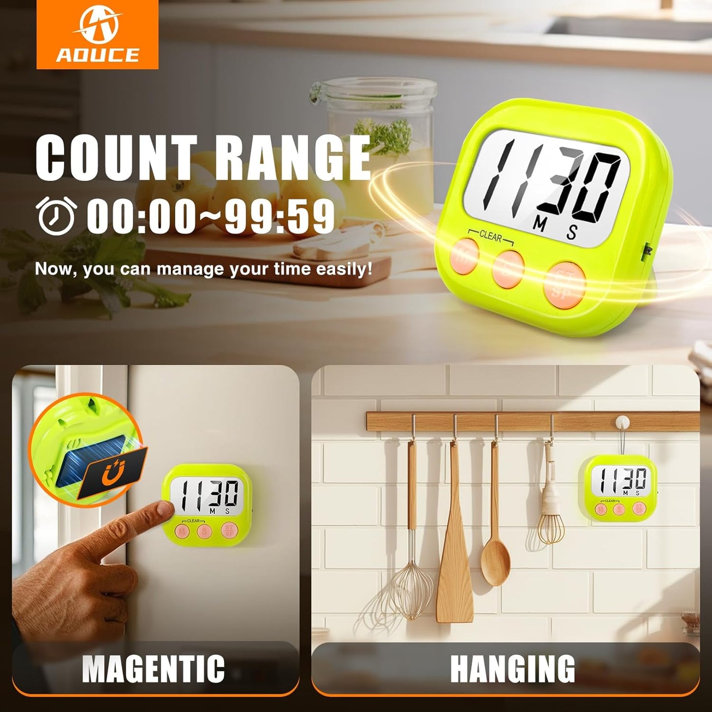 12 Pack Digital Kitchen Timers for Cooking Magnetic Timer for Cooking Loud Alarm Green