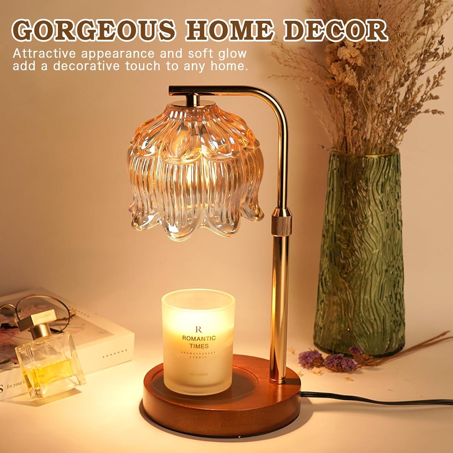 Candle Warmer Lamp with Timer, Christmas Birthday Gifts for Women Mom, House Warming New Home Room Decor, Height AdjustableCandle Heater Lamps for Jar Scented Candles with 2 Bulbs