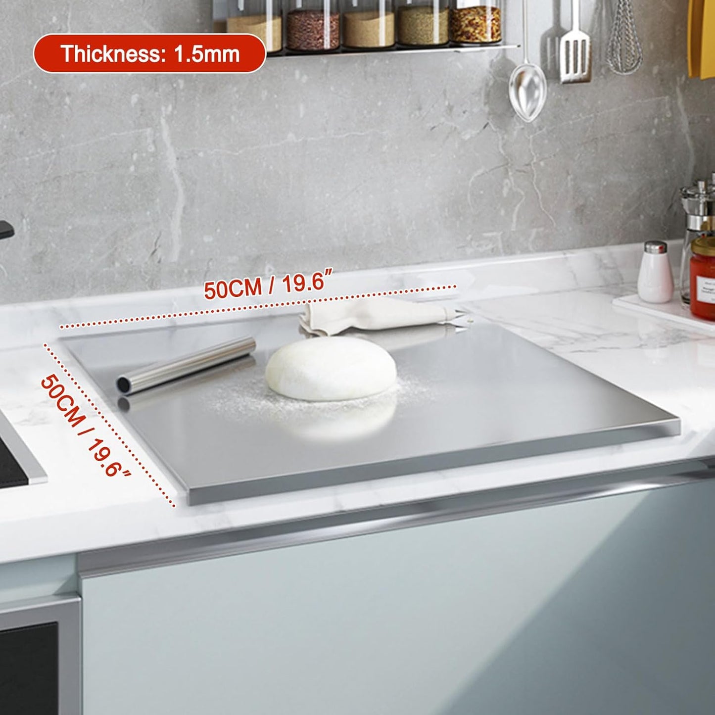 Stainless Steel Cutting Boards for Kitchen,304 Stainless Steel Chopping Boards with Lip and Non-slip silicone pad for Countertop Cutting Meats Fruits,Easy To Clean (19.6 * 19.6 * 0.06inch)