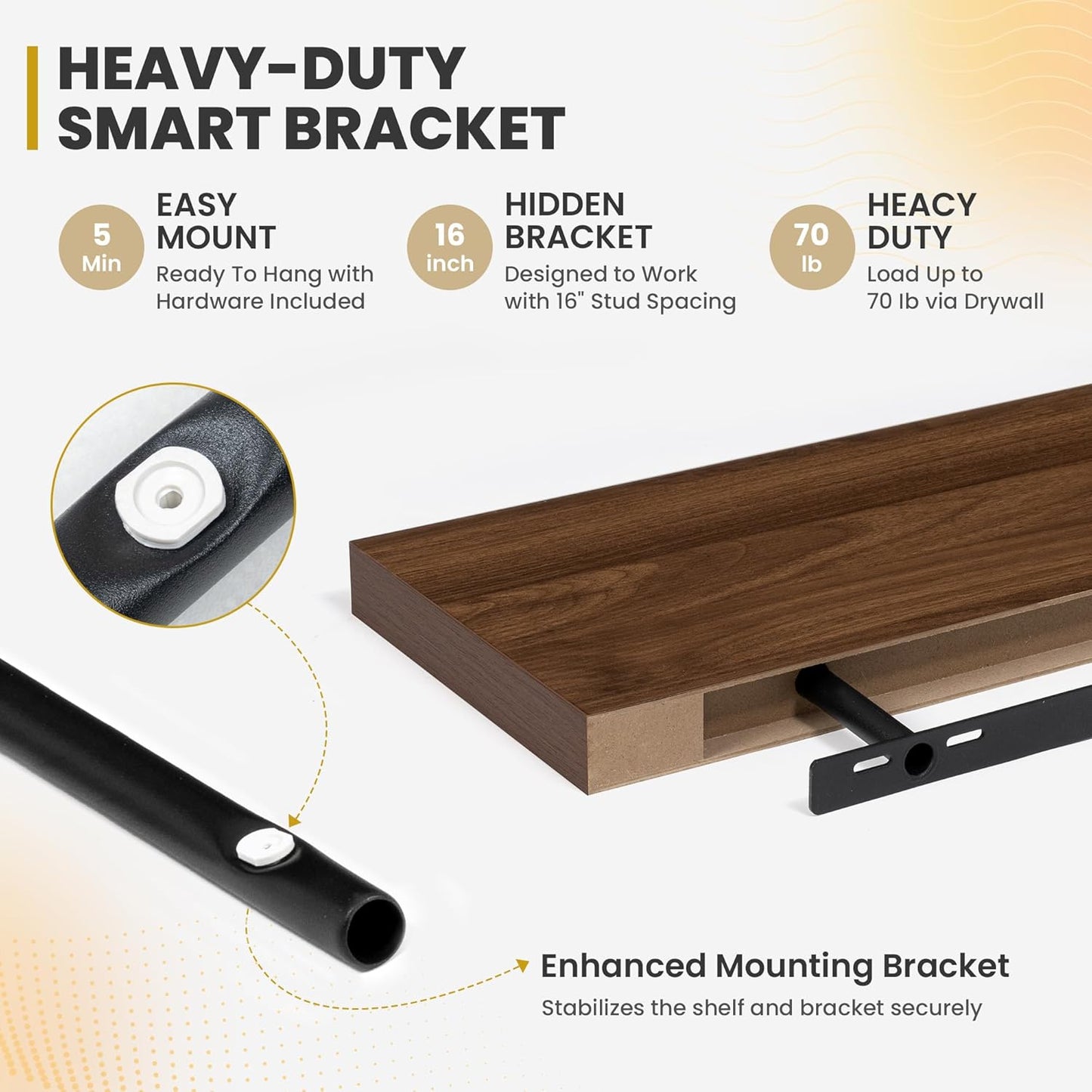 40 Inch Floating Shelves, 9.3" Deep Floating Shelf Wall Mounted, 40" Wall Shelves, Rustic Deep Bookshelf, Large Display Shelves & Storage Shelves for Bedroom, Living Room, Walnut, Set of 2