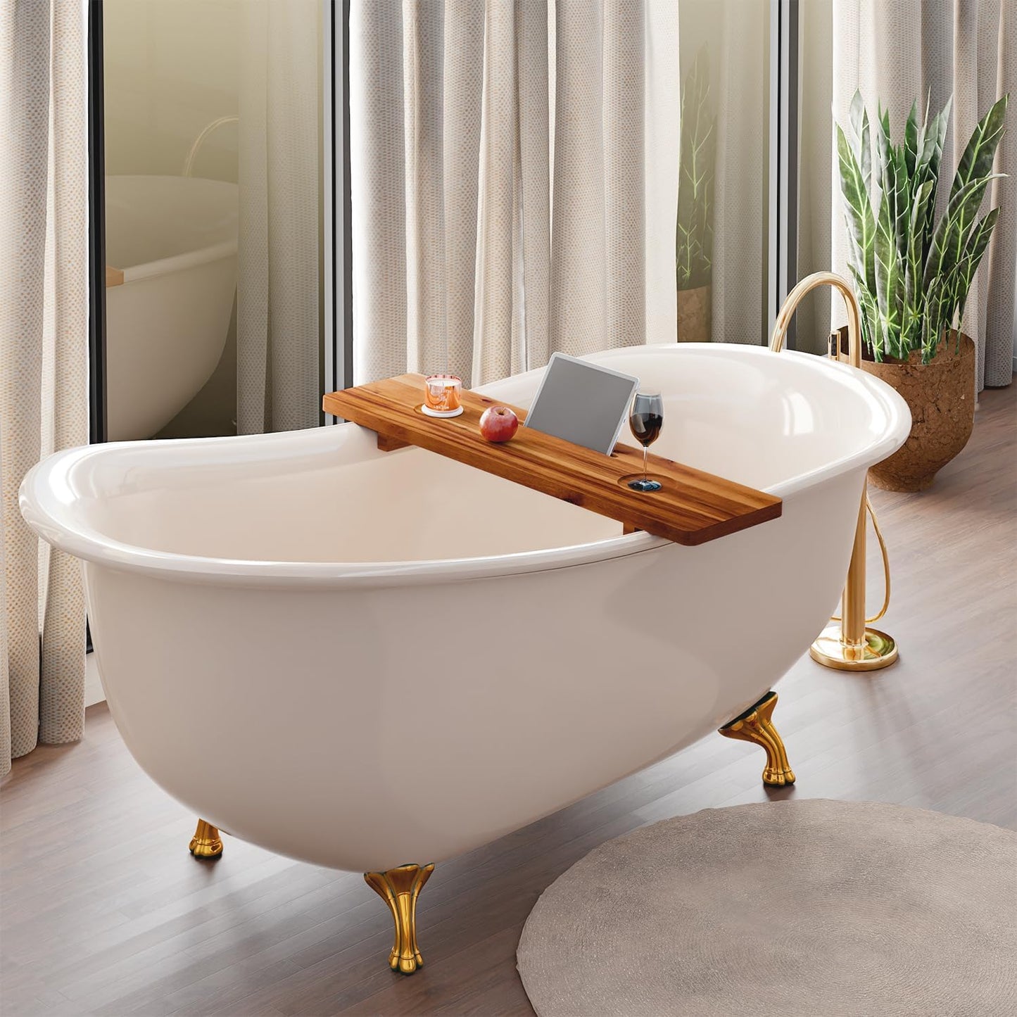 Tinamo Acacia Bathtub Caddy Tray Table | 35x9 Inch Large Bath Tub Tray Wooden | Anti-Tipping, Sustainable Tub Tray for Bathtub | Bathtub Accessories Holders for Bathtub (Acacia, 35x9)