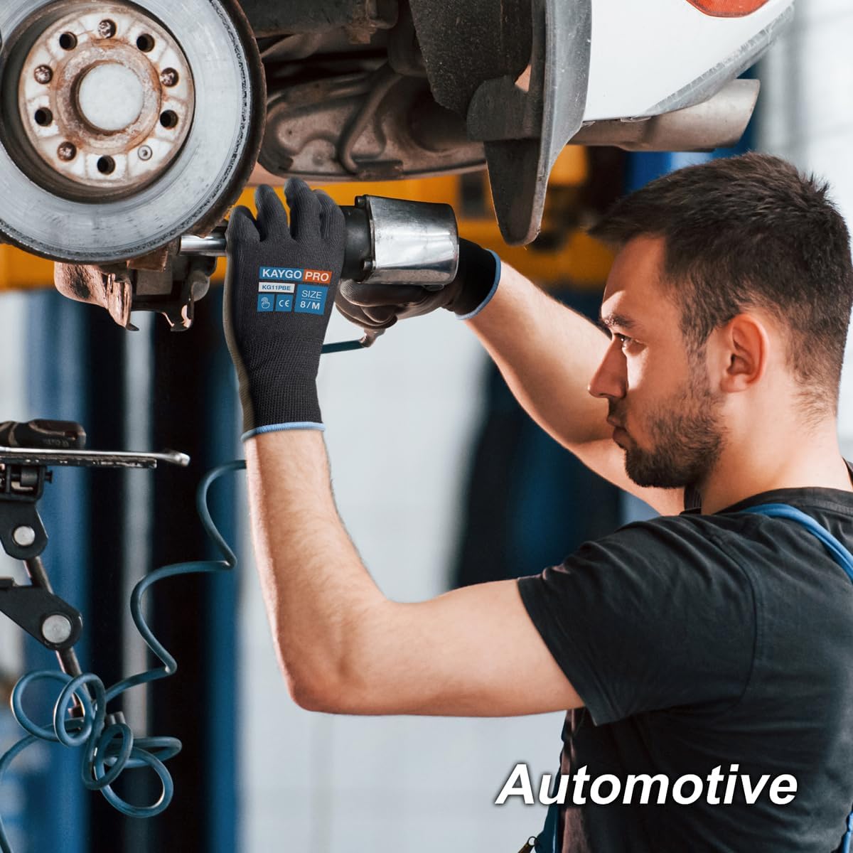 KAYGO Safety Work Gloves PU Coated for Men and Women, 12 Pairs KG11PB, Seamless Knit Glove with Two Fingers Touchscreen, breathable and lightweight Ideal for General Duty Work (2XL,Black)