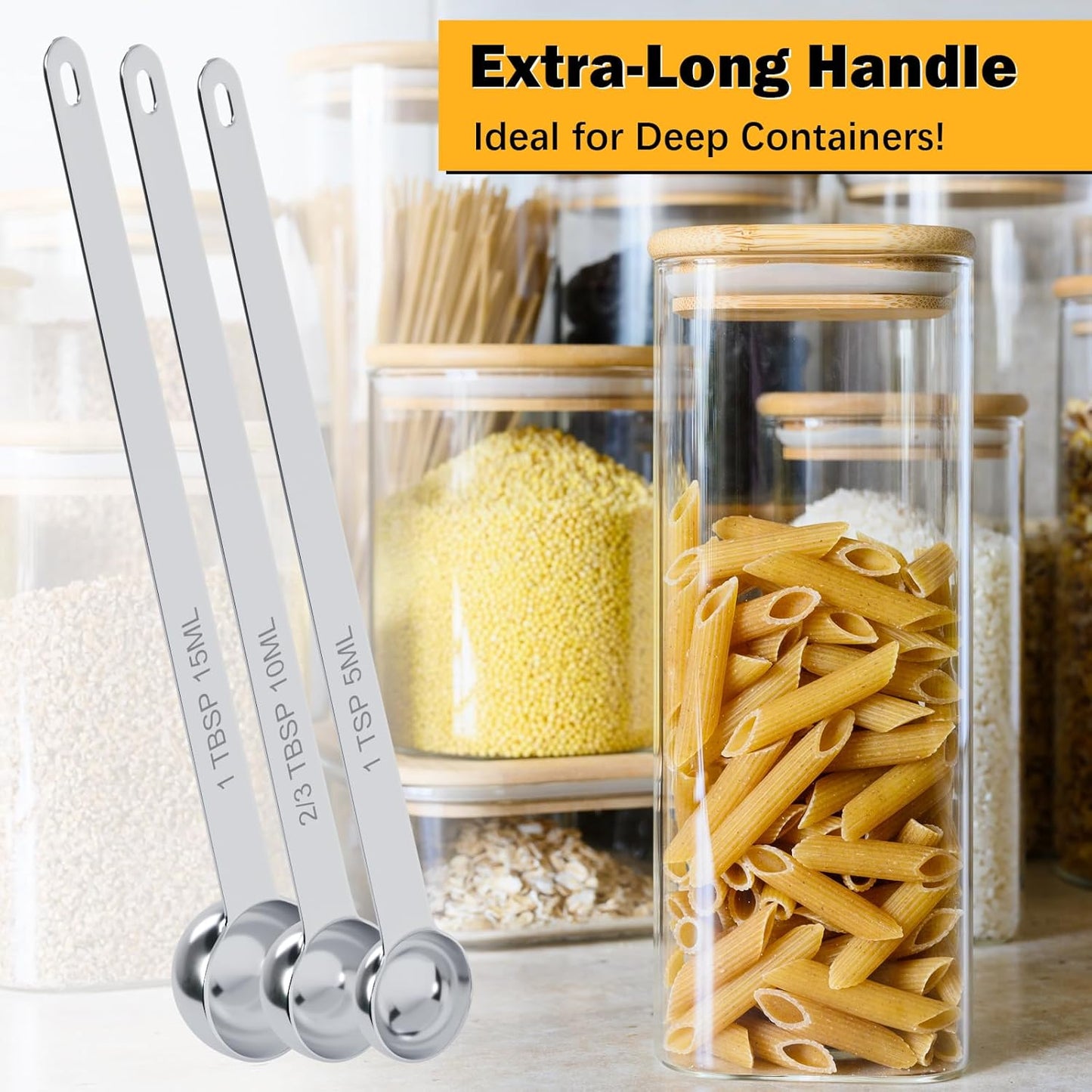 1PCS 1Tbsp(3tsp, 15ml) Extra Long Handle Measuring Spoon, Single Stainless Steel Individual Measure Scoop Only