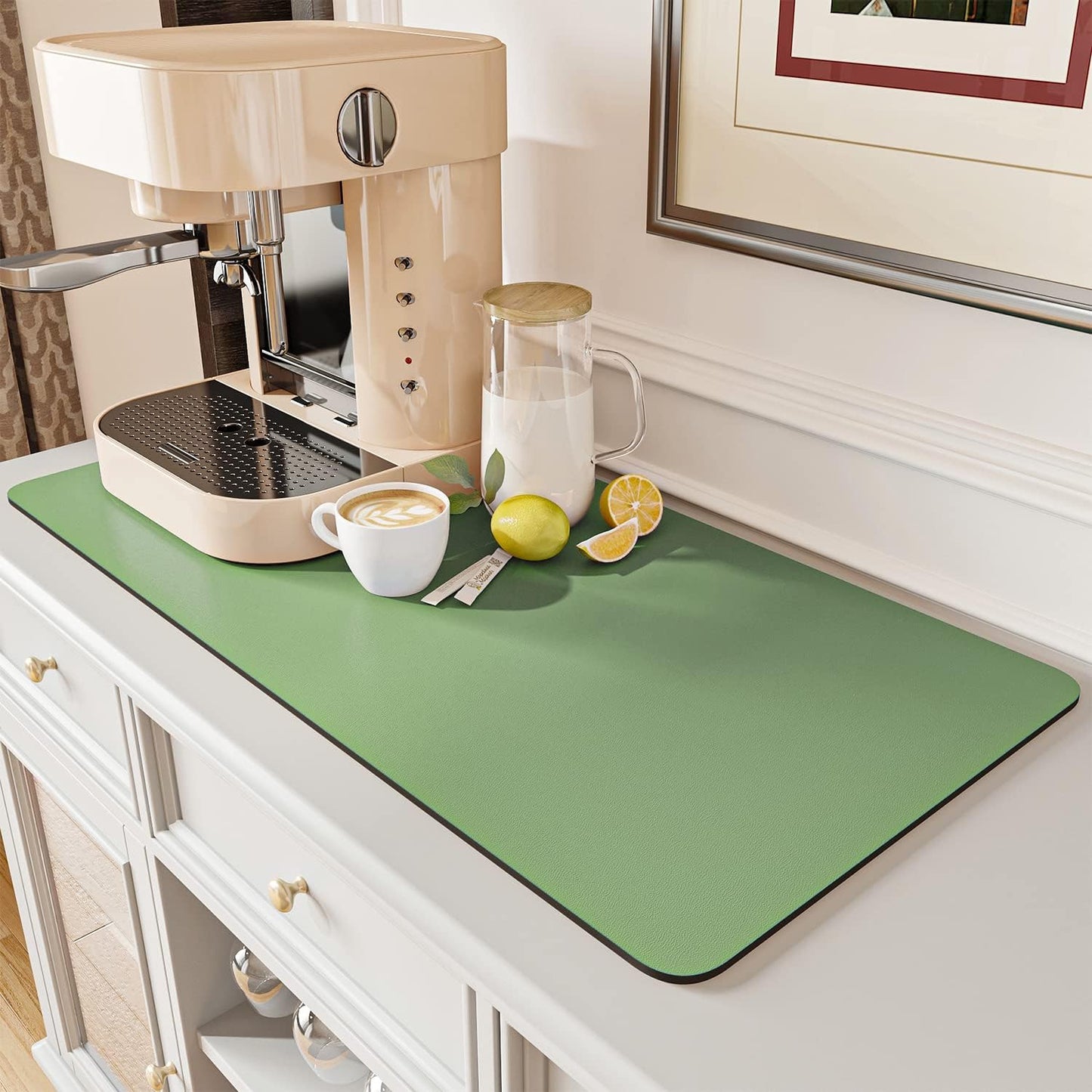 AMOAMI Coffee Mat - Hide Stain Rubber Backed Absorbent Dish Drying Mat for Kitchen Counter - Fits Under Coffee Maker or Machine