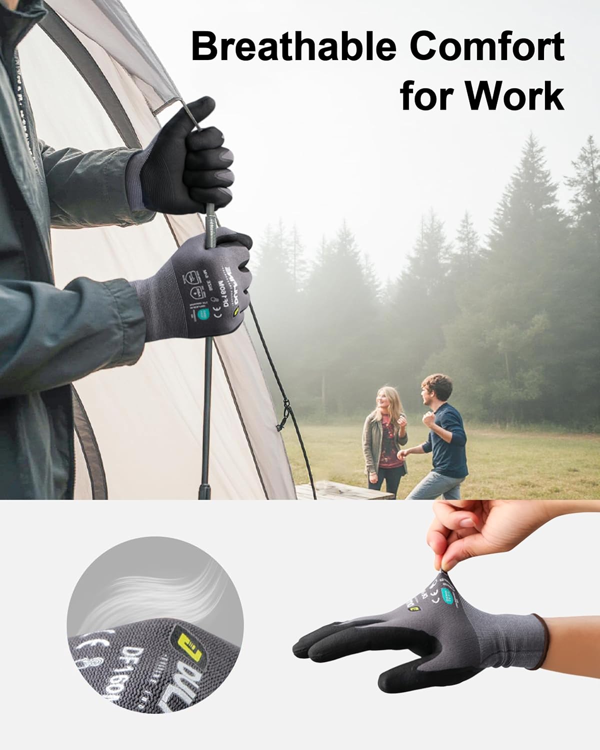 Safety Work Gloves MicroFoam Nitrile Coated-12 Pairs Pack,Blue Seamless Knit Nylon Glove with Black Micro-Foam Nitrile Grip,Ideal for General Purpose,Automotive,Home Improvement,Painting(Medium)
