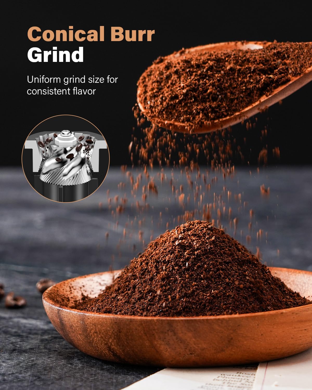 SHARDOR Conical Burr Coffee Grinder Electric, Espresso Coffee Bean Grinder with Precision Electronic Timer, Adjustable Burr Mill with 51 Precise Settings for Home Use, Stainless Steel Container