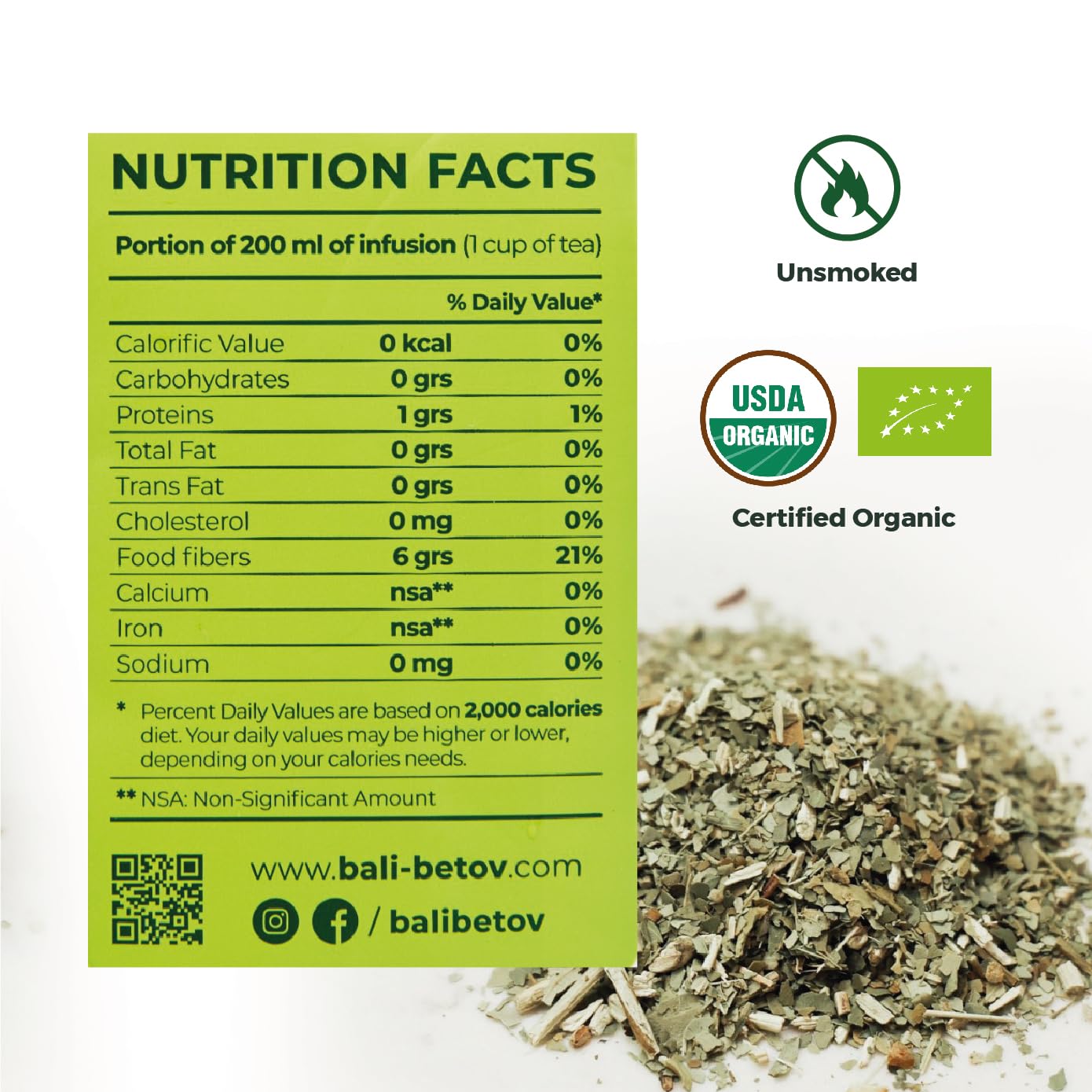 BALIBETOV USDA Organic Yerba Mate Tea Loose Leaf, 2.2. lb. Bag, Natural Traditional Cut, Clean High Energy, Unsmoked Artisanal, Gluten Free, Vegan Friendly, Hot or Cold Drink (2.2 Pounds (Pack of 1), Traditional Cut)