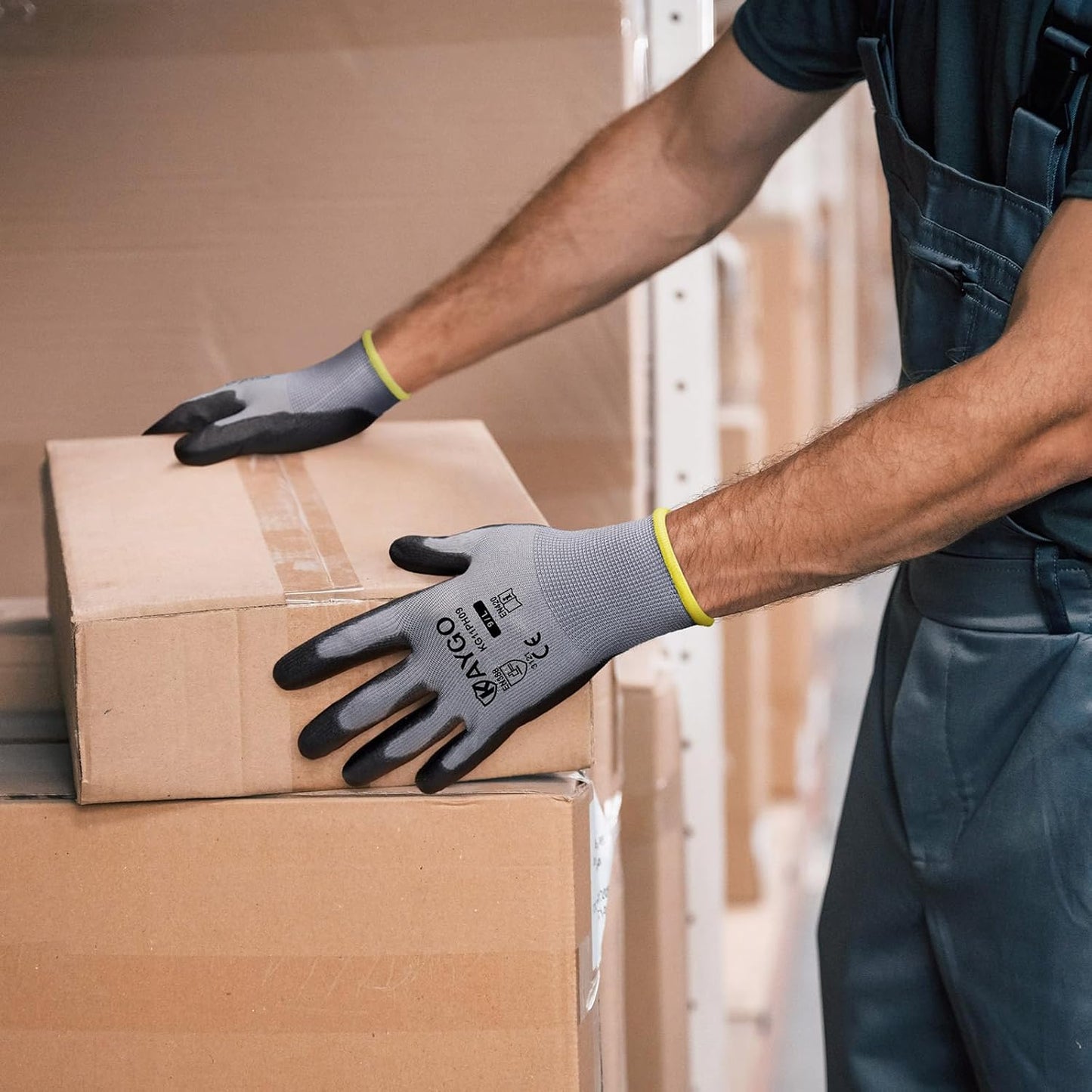 KAYGO Safety Work Gloves PU Coated, 60 Pairs KG11PB, Seamless Knit Glove with Polyurethane Coated Smooth Grip on Palm & Fingers, for Men and Women (Medium, Gray)