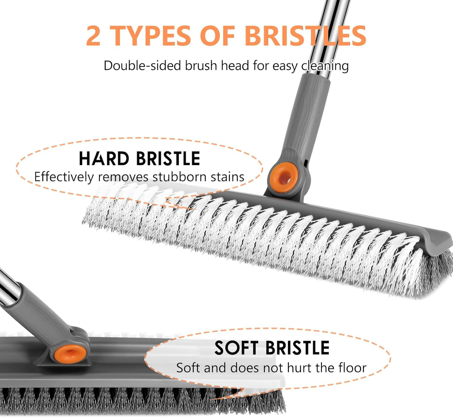 Large Double-Sided Floor Scrub Brush, Long Adjustable Handle Floor Scrubber 180¡Æ Rotating V-Shaped Heavy-Duty Shower Cleaning Brush No Scratches Suitable for Floor, Tile, Tub, Bathroom, 12.5IN