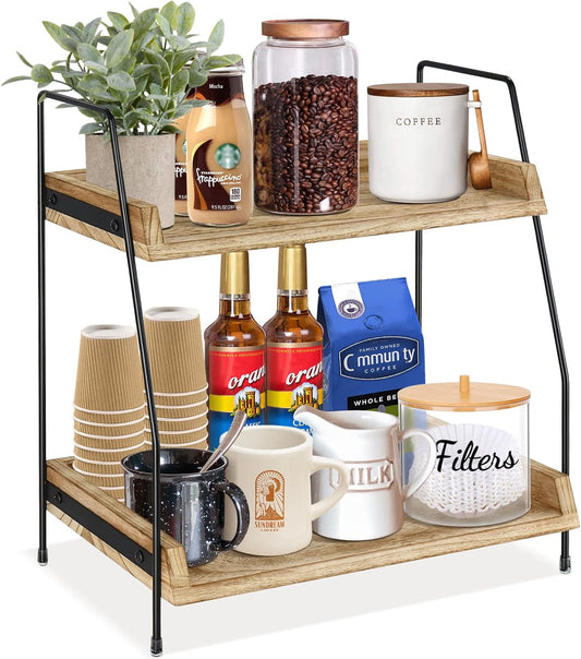Yusepure Coffee Bar Accessories and Organizer Countertop, Coffee Station Organizer Kitchen Counter Shelf Organizer,Coffee Condiment Storage,Cup Lid Holder Countertop Shelf for Bathroom (Brown)