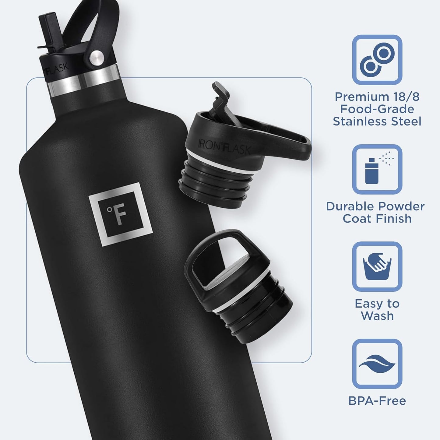 IRON °FLASK Camping & Hiking Hydration Canteens - 3 Lids (Narrow Straw Lid) Leak Proof Vacuum Insulated Stainless Steel - Hot & Cold Double Walled Sports Water Bottle - Cotton Candy, 64 Oz
