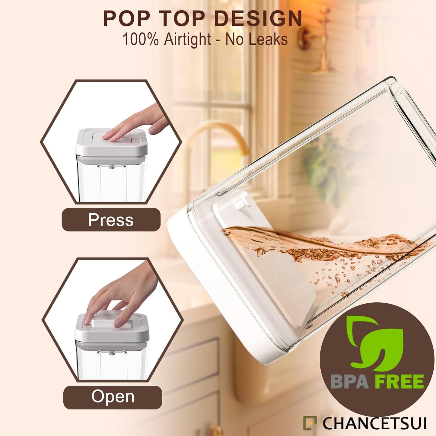 CHANCETSUI Airtight Kitchen Food Storage Containers: Clear Plastic Pantry Organizer with Lids for Baking Ingredients, 4-Piece Canister Set, 1.1 qt /1 L