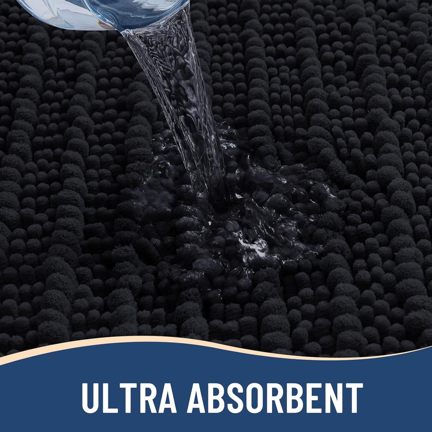 Arotive Luxury Chenille Bathroom Rug Mat, Extra Soft Thick Absorbent Shaggy Bath Rugs, Non-Slip Machine Wash Dry, Plush Bath Mats for Bathroom, Shower and Tub, 30x20, Black