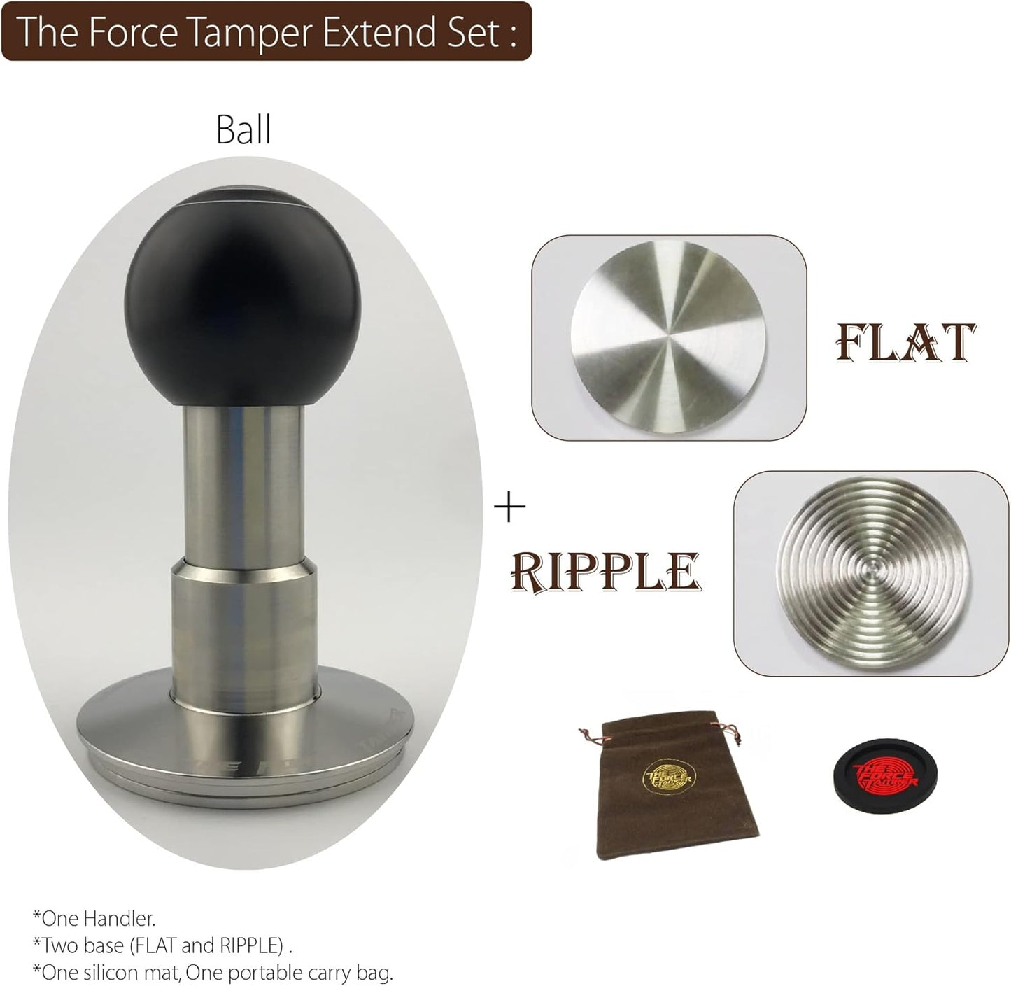 The Force Tamper Automatic Impact Coffee Tamper Adjustable Const Pressure and Autoleveling Extend Set New (Ball, 54.00mm)