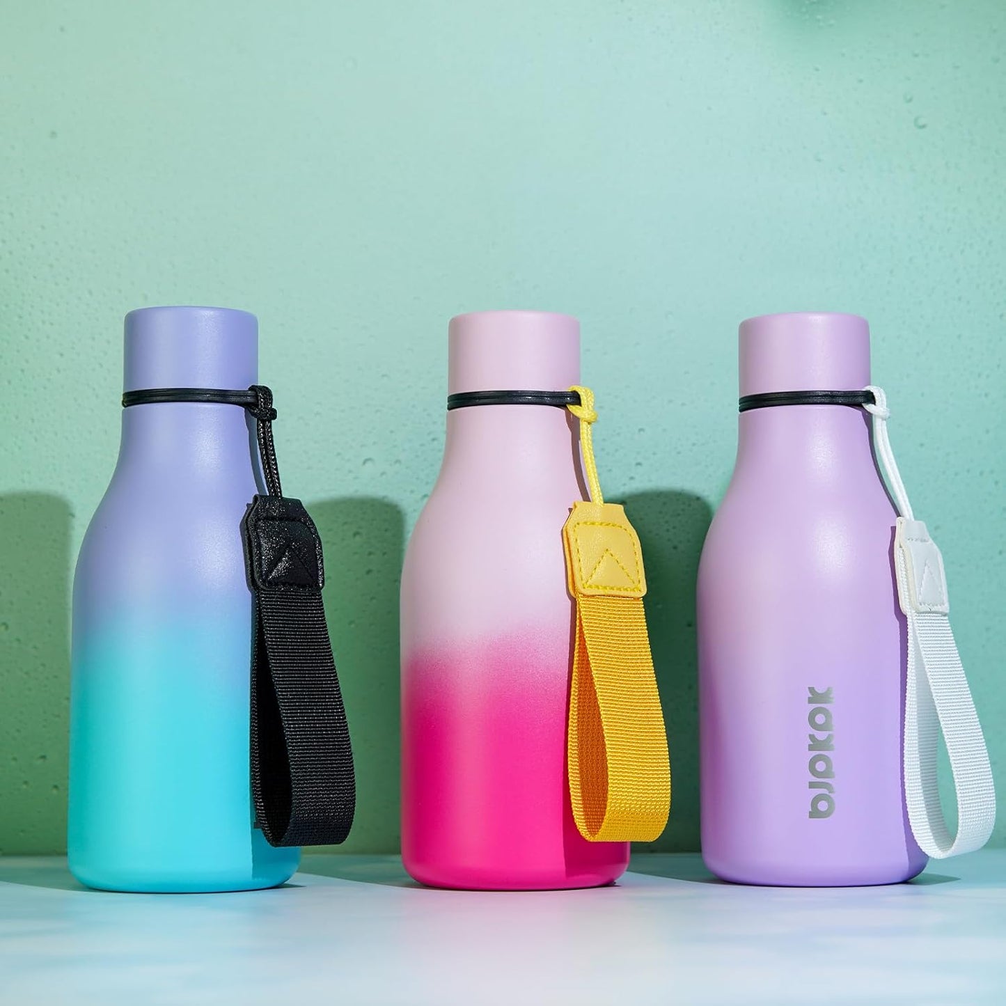 BJPKPK Insulated Water Bottles, 12oz Stainless Steel Metal Water Bottle with Strap, BPA Free Leak Proof Thermos, Mugs, Flasks, Reusable Water Bottle for Sports & Travel, Light Pink