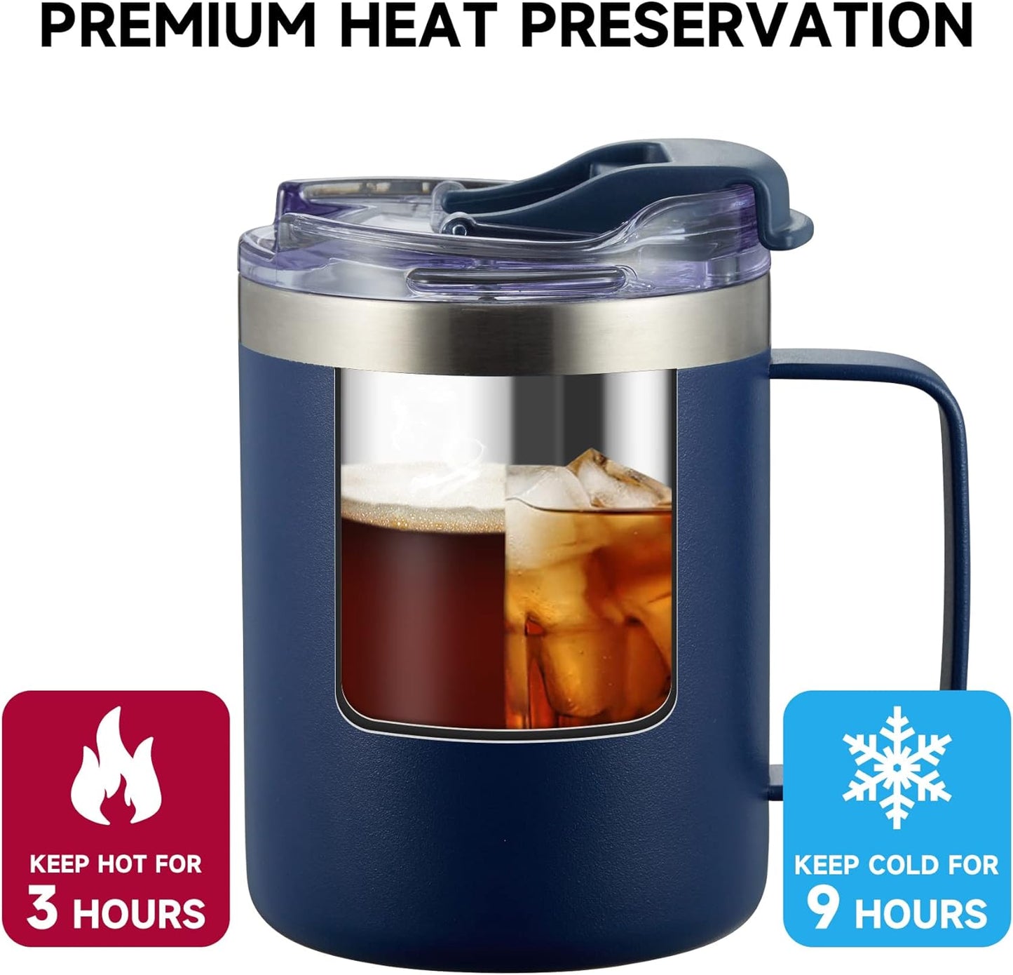 ALOUFEA 12oz Insulated Coffee Mug Cup with Handle, Stainless Steel Travel Coffee Mug with Flip Lid, Double Wall Vacuum Coffee Tumbler,Ocean Teal