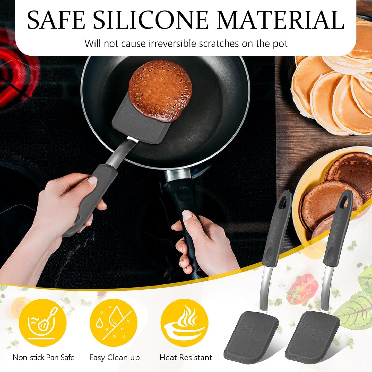 Silicone Cookie Spatula Turner 2 Pack Mini Brownie Spatula Flexible Kitchen Small Silicone Turner for Nonstick Cookware Heat Resistant No Scratch Flipper for Egg Pancake(Grey)
