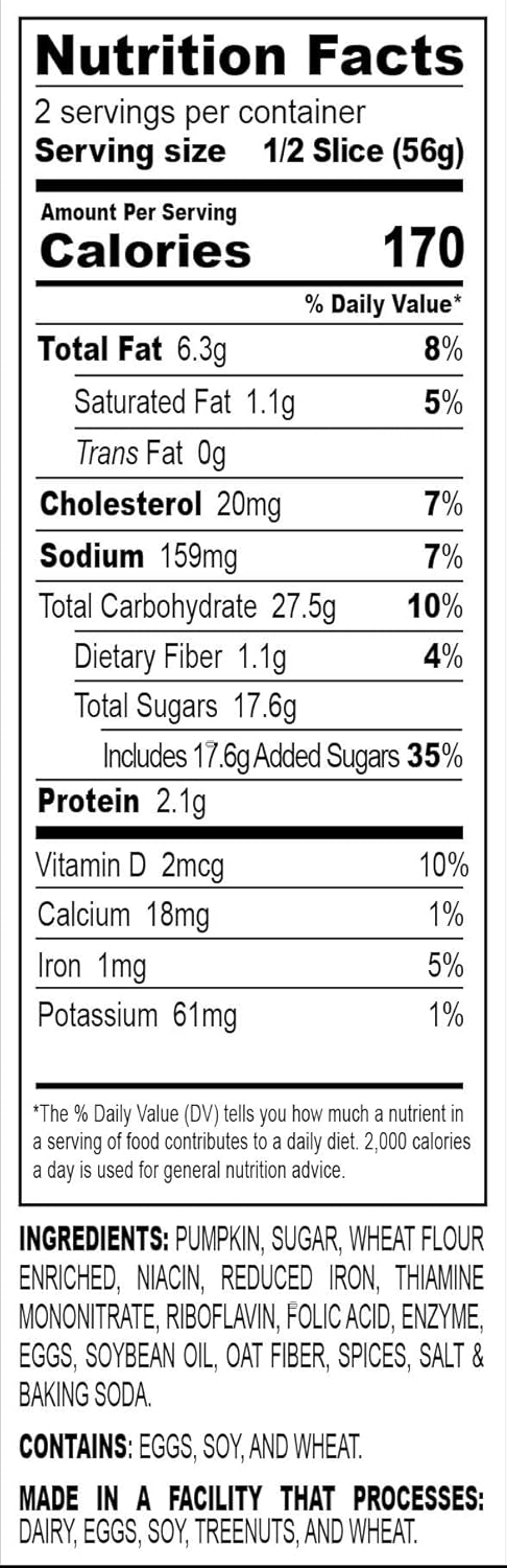 Nadel - NATURALLY DELICIOUS Pumpkin Spice Bread Slices, 24 Pack, Sweet Breads & Cakes breakfast bar, back to school lunch snack.
