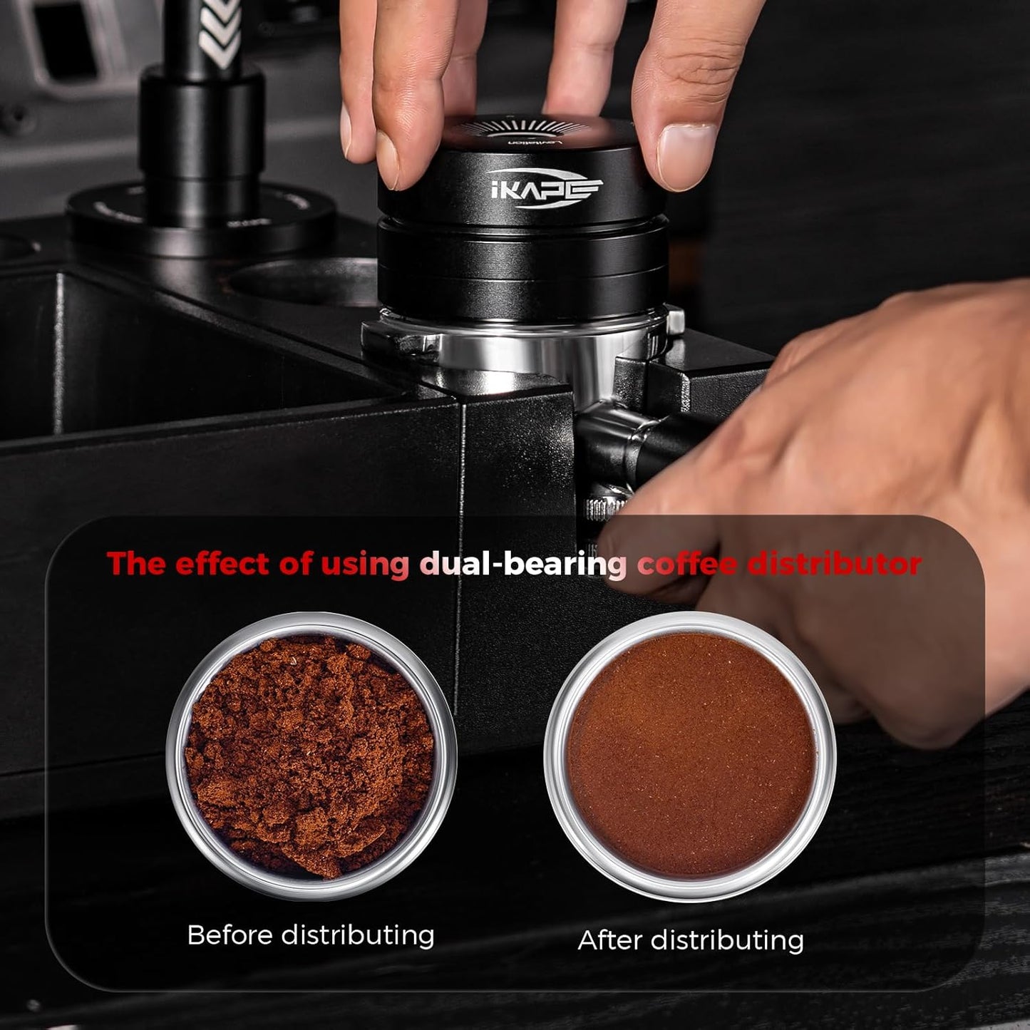 IKAPE 51MM Newly Upgrade Espresso Coffee Distributor, Coffee Dual-Bearing & High-Speed Distribution Tools, Adaptive Height Coffee Tamper Leveler for 51mm Portafilters
