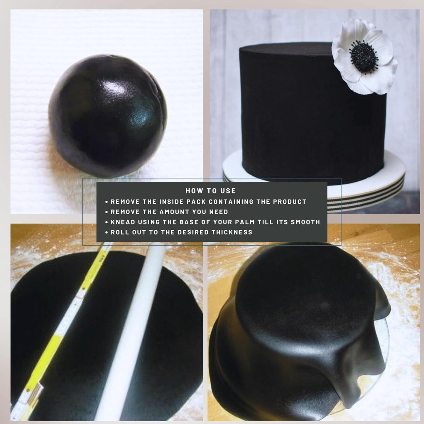 Confect Black Fondant for Cake Decorating – Premium Confect Fondant for Cakes, Cupcakes & Cookies | Vegan, Gluten-Free, Nut-Free, Palm Oil-Free – 8.8 Oz