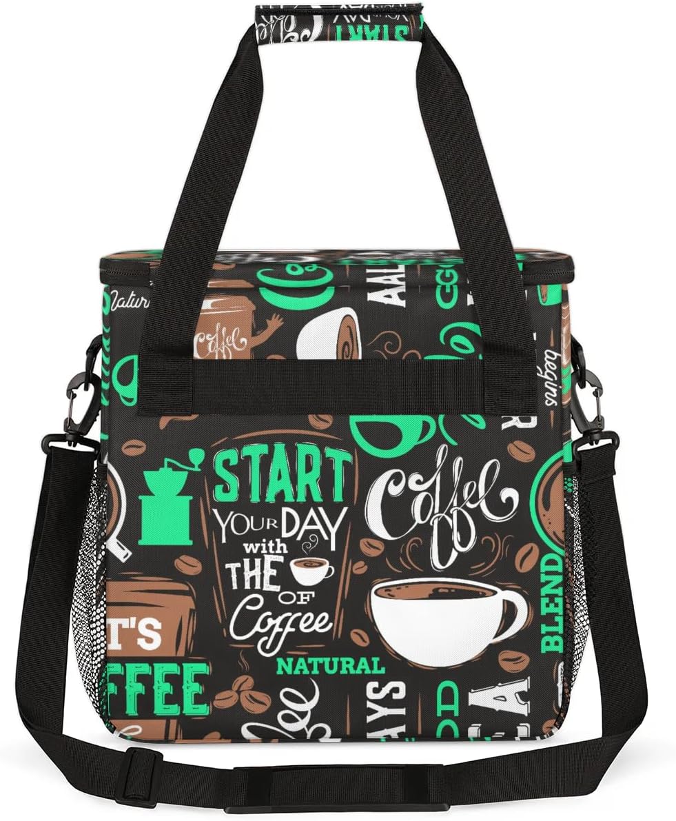 coffee cup coffee beans cyan Coffee Maker Carring Bag Travel Carrying Storage Tote Bag Compatible Portable Single Serve Coffee Brewer Case with Pockets for K-cup Pods