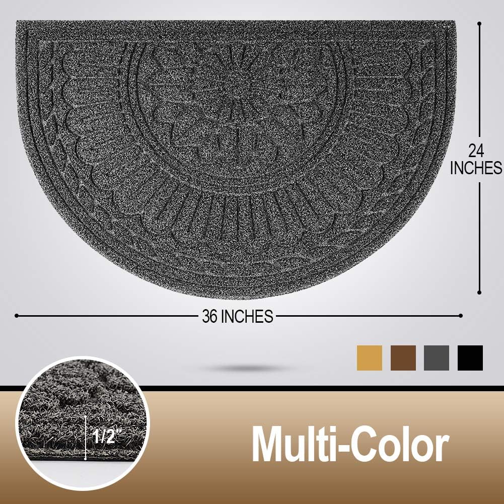 Mibao Door Mat Outdoor Indoor, 23.5" x 35.5", Half Round Door Mats, Non-Slip Front Door Mats Outdoor, Dirt Trapper Welcome Mats for Front Door, Back Door, Shoe Scraper, Grey