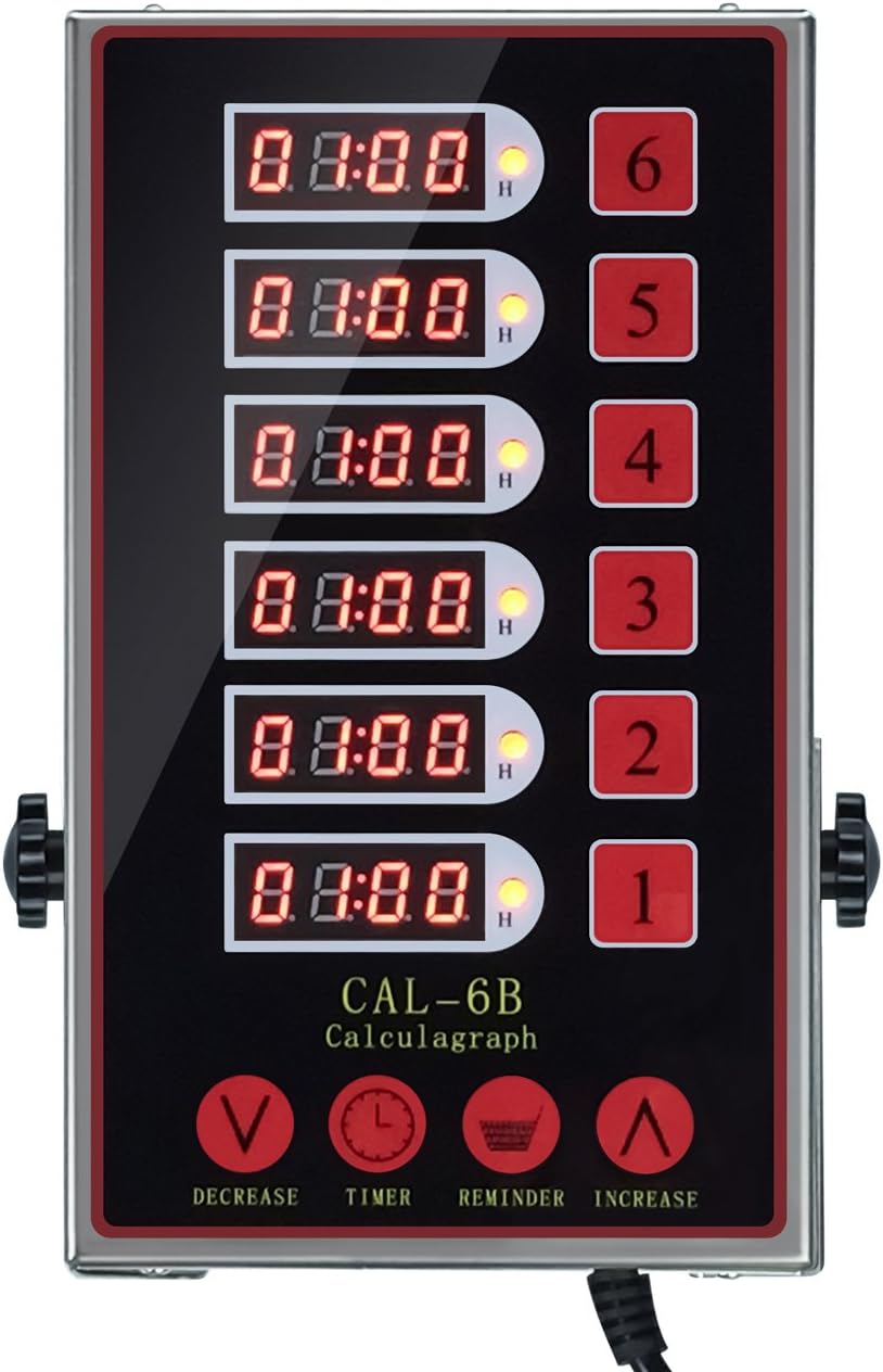 Kitchen Timers for Cooking – 6 Channel Commercial Kitchen Timer Restaurant Kitchen Supplies – Stainless Steel LED Technology Kitchen Timer Digital – Reminder Function, Loud Alarm