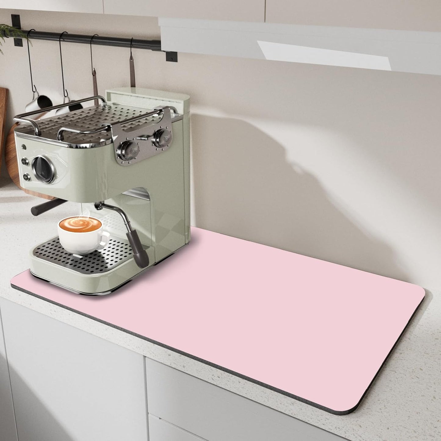Dish Drying Mat for Kitchen, 15.7'' x 23.6'' Coffee Bar Mat for Countertops, Coffee Station Pad Mats with Non-slip Rubber Backed, Absorbent Dish Dying Mat for Kitchen Counter, Pink