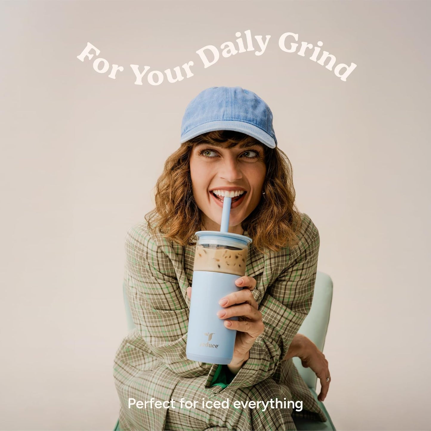 REDUCE Aspen 20 oz Vacuum Insulated Glass Tumbler with Lid & Extra Wide Straw - Keeps Drinks Cold for 12 Hrs - Ideal for Iced Coffee, Smoothies & Boba - Dishwasher Safe, Soft Base - Phantom
