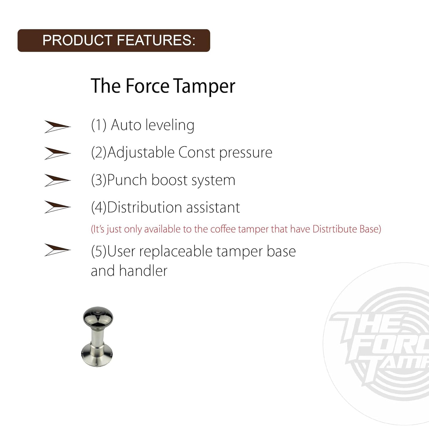 The Force Tamper Automatic Impact Adjustable Constant Pressure and Autoleveling Coffee Tamper Black Mirror Jellyfish AL Handle Set Pro (Flat-Distribute Set, 58.50mm)