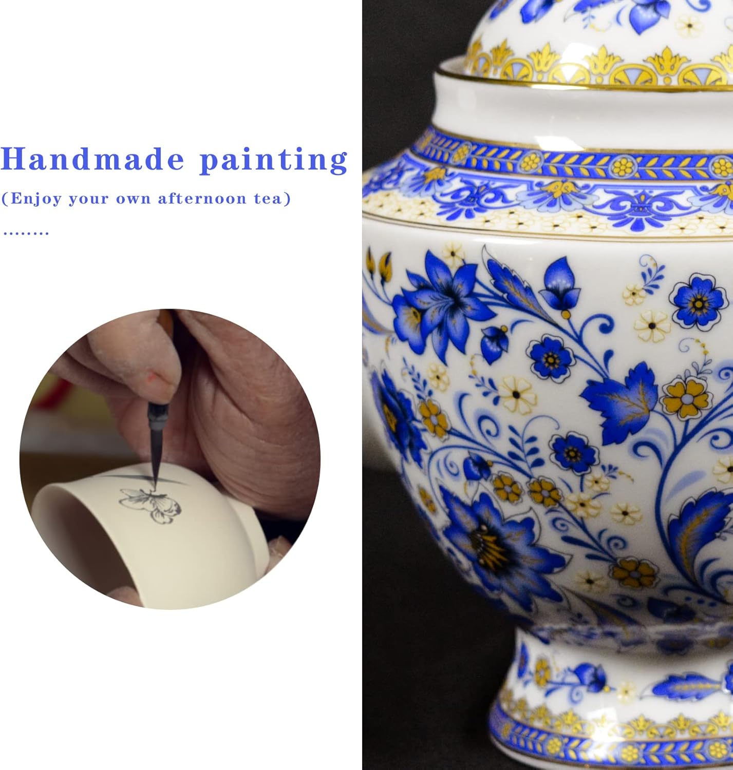 ACMLIFE Bone China Tea Set for Adults, Blue and White Tea Set for 4, Porcelain Vintage Floral China Sets for Women Party with Teapot or Gift Giving (Blue and White)