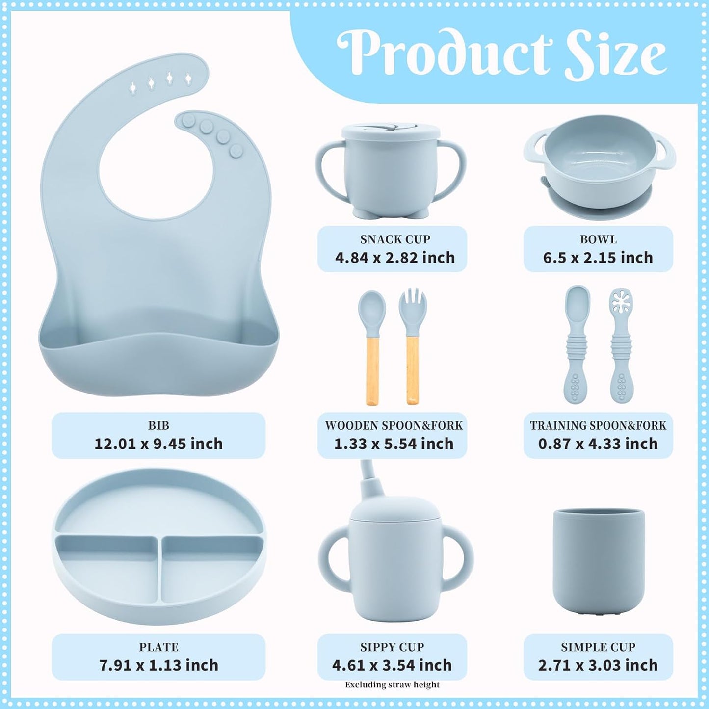 Silicone Baby Feeding Set 10 Pcs, Baby Led Weaning Supplies, BPA Free, Blue