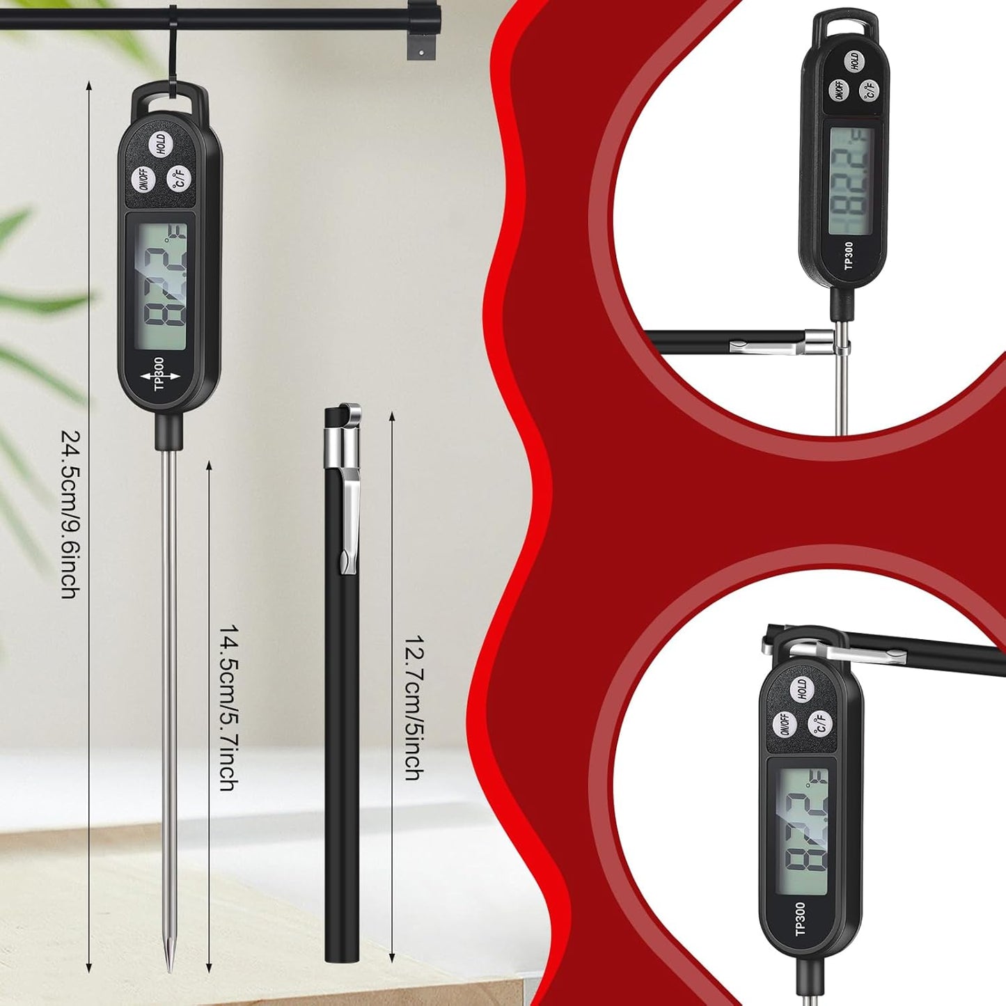 Meat Food Thermometer Food with Probe Water Liquid Instant Read Digital Thermometer Kitchen Cooking Supplies for Cooking BBQ Milk Yogurt (Black)