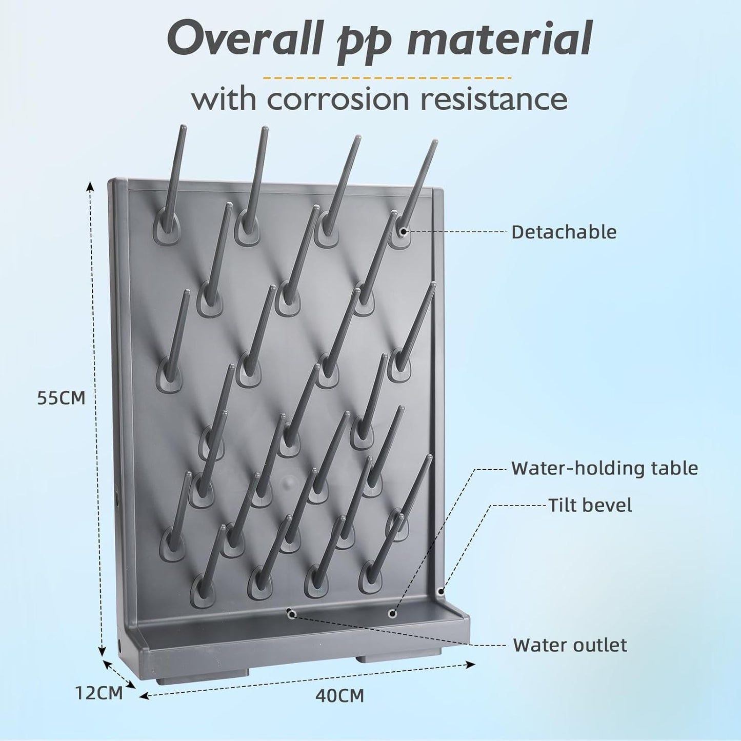 Lab Drying Racks - Lab Supply Pegboard Bench,27 Pegs Drying Rack Lab,Wall Mounted Test Tube Dryer,Detachable PP Lab Rack