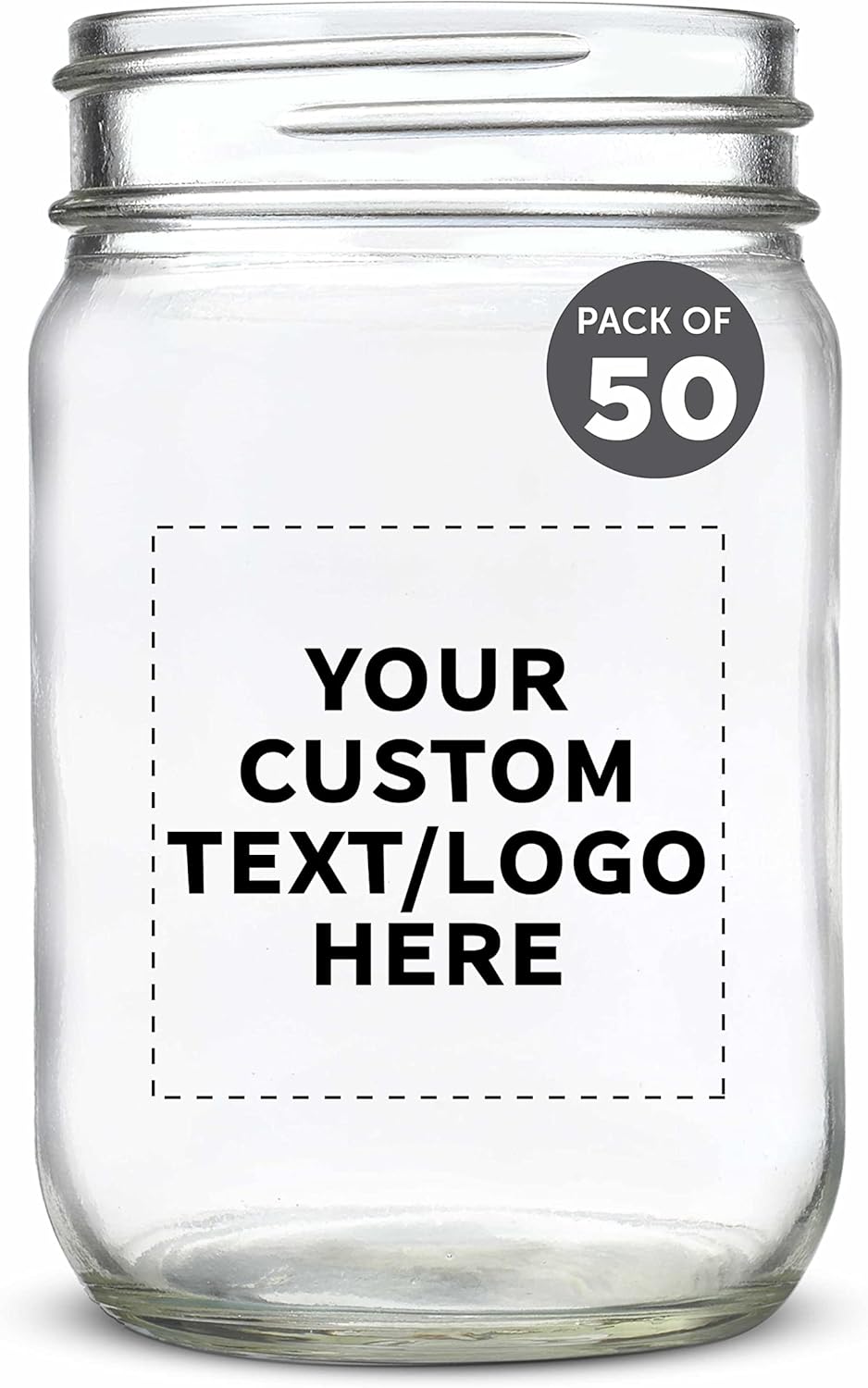 DISCOUNT PROMOS Custom Decorating Mason Jars 12 oz. Set of 50, Personalized Bulk Pack - Glass Jars for Overnight Oats, Candies, Fruits, Pickles, Spices, Beverages - Clear