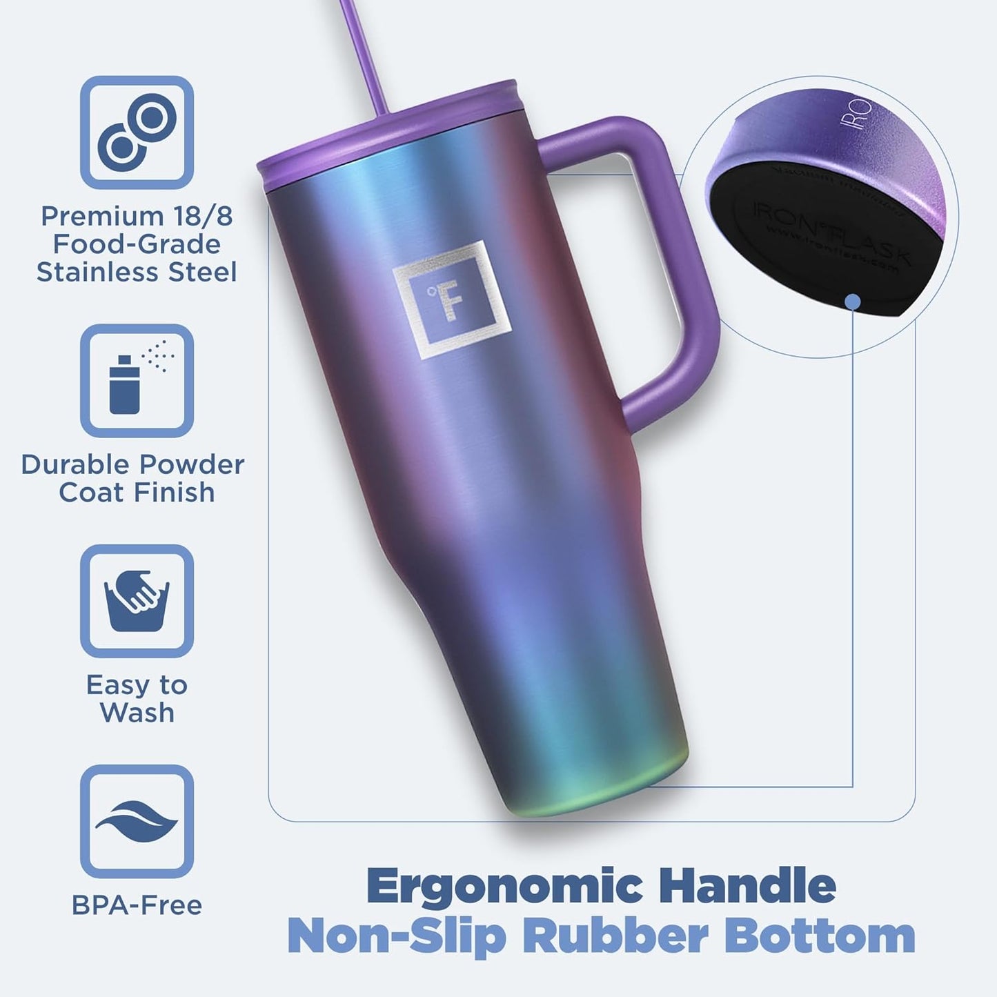 IRON °FLASK Co-Pilot Insulated Mug w/Straw & Flip Cap Lids - Cup Holder Bottle for Hot, Cold Drink - Leak-Proof - Water, Coffee Portable Travel Mug - Cashmere Cream, 40 Oz