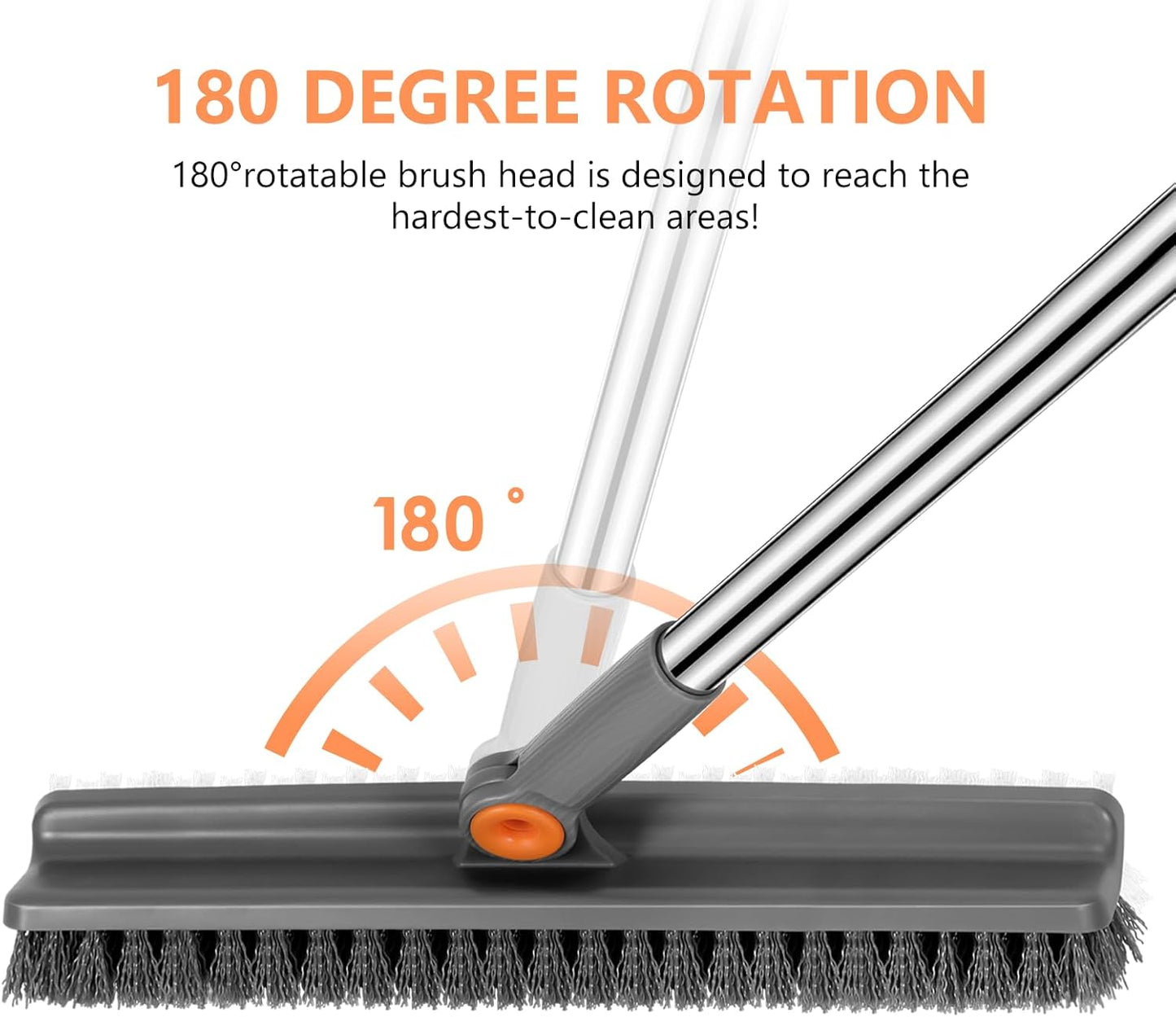 Large Double-Sided Floor Scrub Brush, Long Adjustable Handle Floor Scrubber 180¡Æ Rotating V-Shaped Heavy-Duty Shower Cleaning Brush No Scratches Suitable for Floor, Tile, Tub, Bathroom, 12.5IN