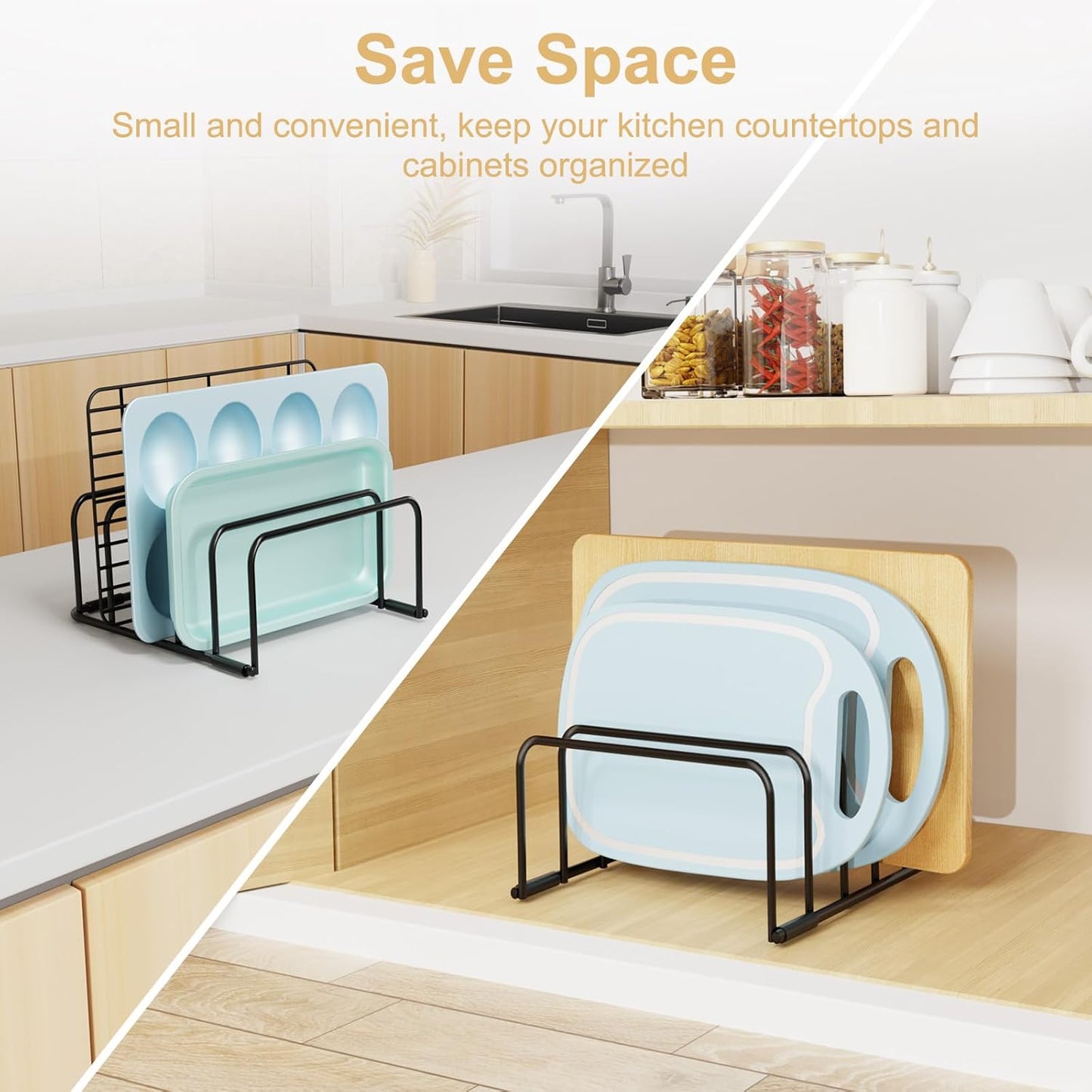 Cutting Board Organizer, [1-Pack] Cutting Board Holder Rack Baking Cookie Pan Sheets Cooling Small Racks Storage Stand for Kitchen Cabinet Countertop Bakeware Storage Organizer Metal Black