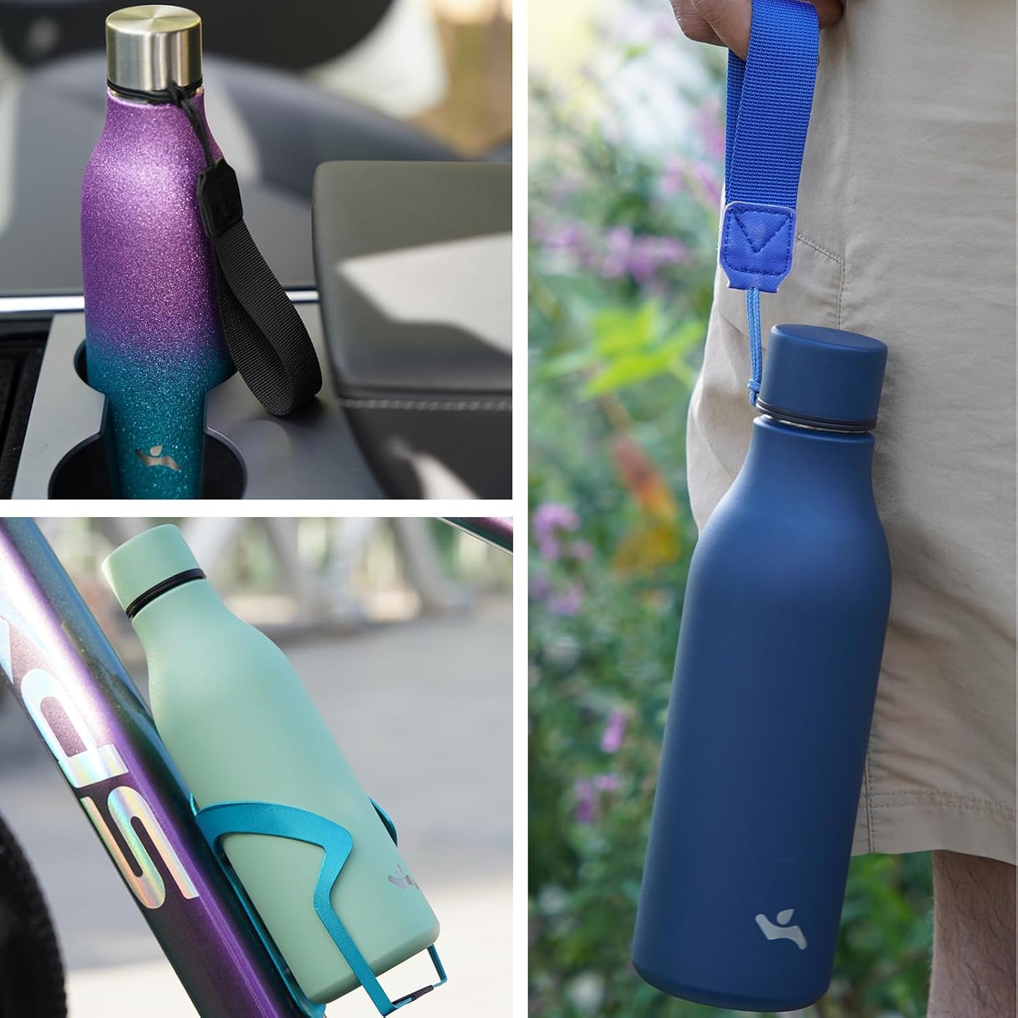 Insulated Water Bottle with Strap,18 oz Double Wall Stainless Steel Vacuum Bottles Metal Water Flask,Silver Miner
