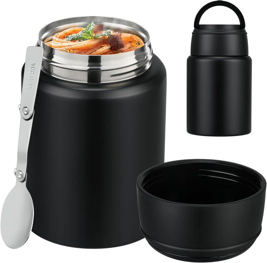 Soup Thermo for Hot Food Kids 16oz Insulated Food Jar Leakproof Thermo Lunch Container for Kids Wide-Mouth Stainless Steel Lunch Box for School with Handle Folding Spoon(3+)