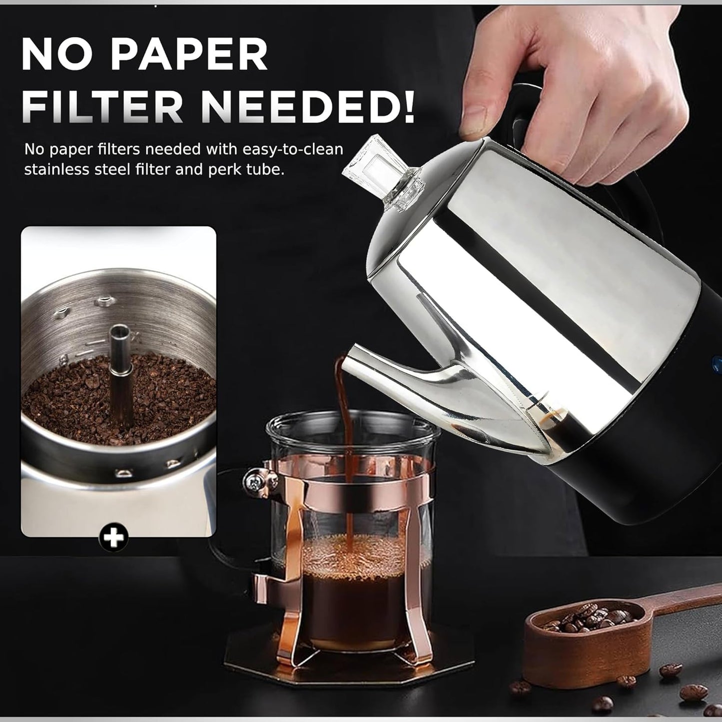 Mixpresso 10 Cup Percolator Coffee Pot Electric, Stainless Steel Coffee Percolator Electric With Keep Warm Function, Classic Perculator Pot With Removable Basket for Home or Office