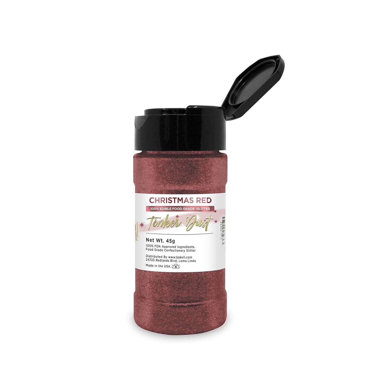 BAKELL Christmas Red Edible Glitter, 45 Grams | TINKER DUST Edible Glitter | KOSHER Certified | 100% Edible Glitter | Cakes, Cupcakes, Cake Pops, Drinks, Dessert Vegan Glitter & Dusts (45g Shaker, Christmas Red)
