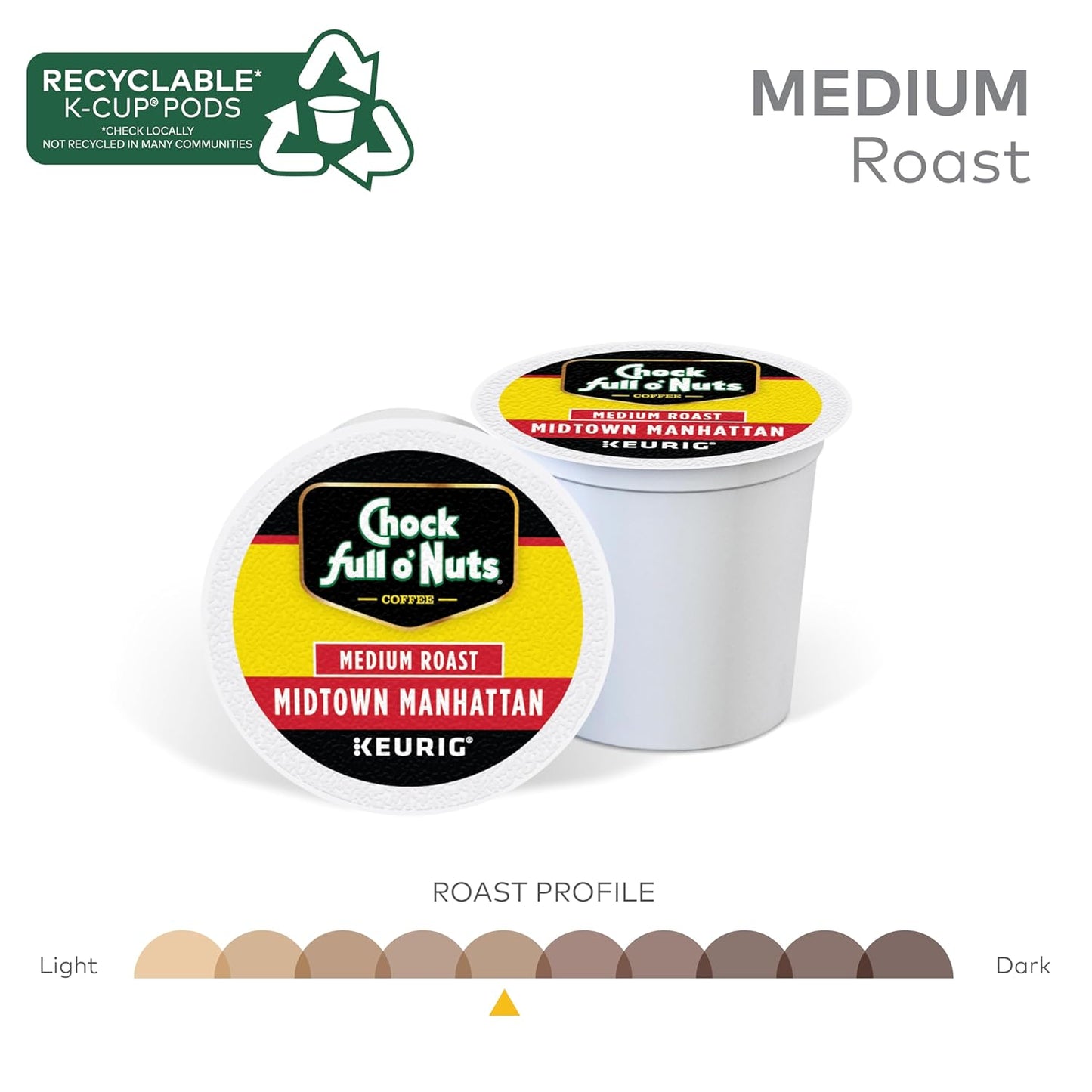 Chock full o’Nuts Midtown Manhattan Keurig K-Cup Pods for Keurig Brewers – Premium Arabica, Medium Roast – Single Serve – 4 Packs of 24 K-Cup Pods