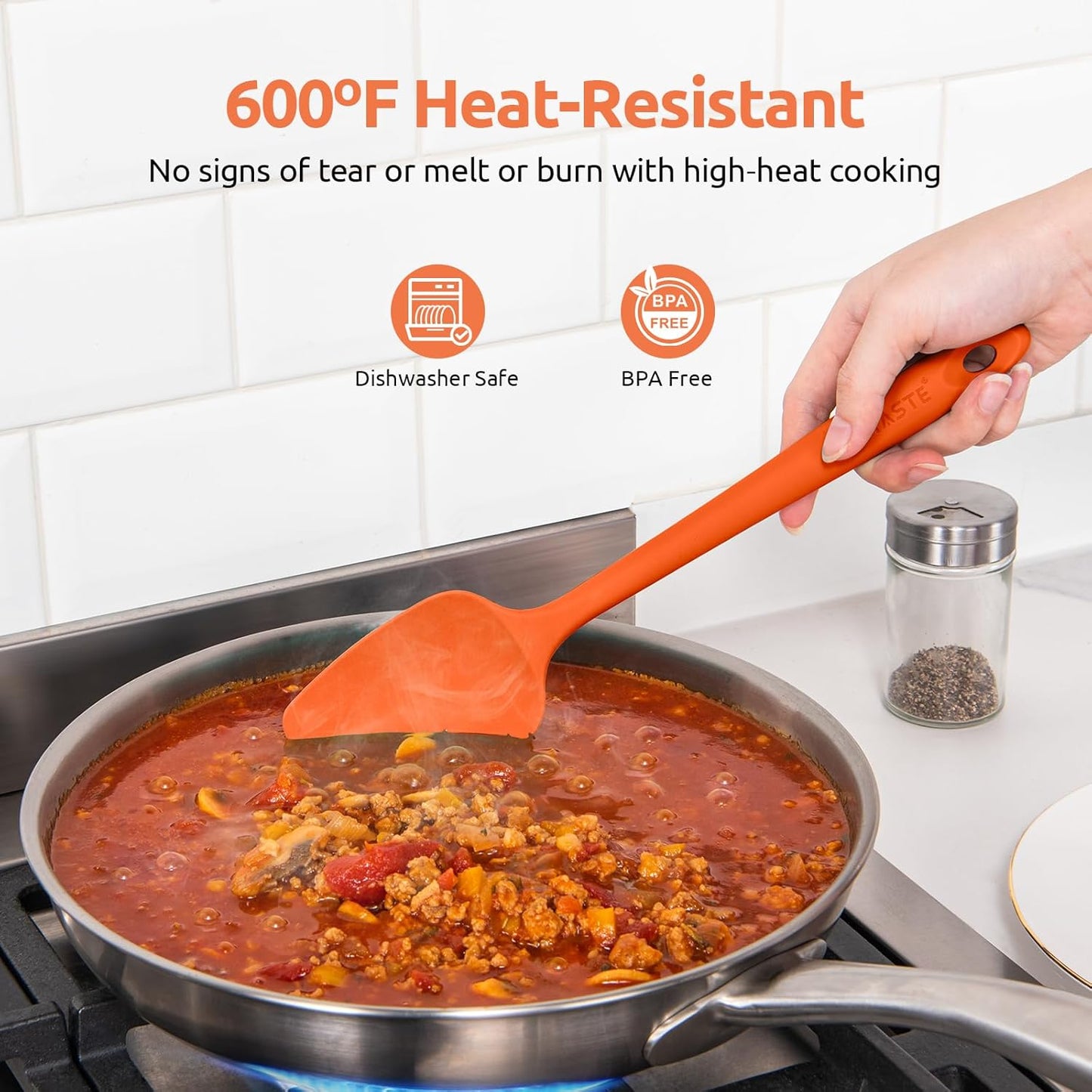 U-Taste Silicone Spatula Set with 600 Degrees Fahrenheit Heat Resistant (Orange)
